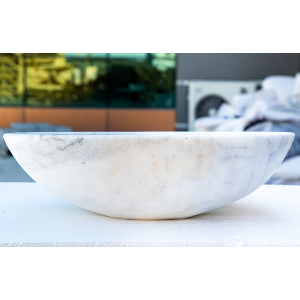 Carrara White Marble Natural Stone Oval Vessel Sink - 16x21x6