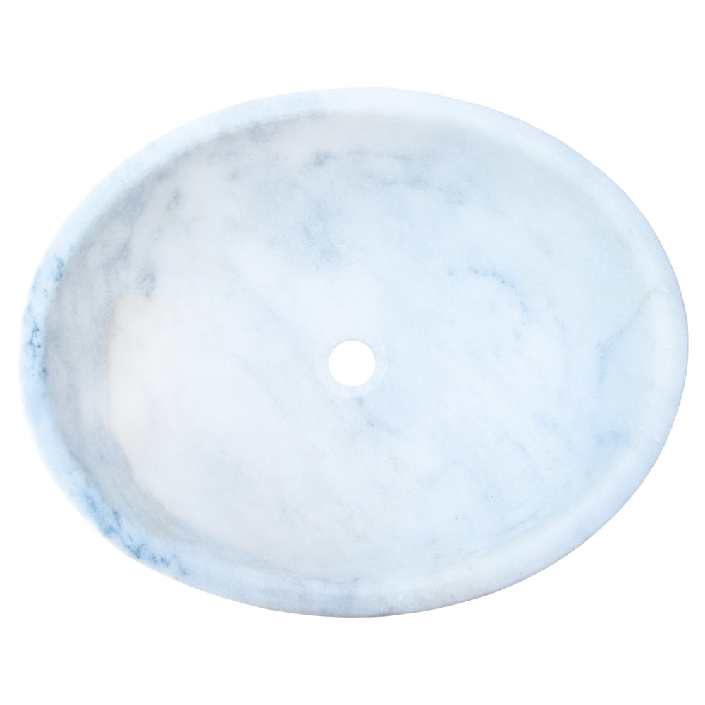 Carrara White Marble Natural Stone Oval Vessel Sink - 16x21x6