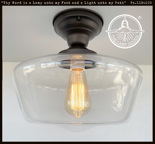 Large Clear Glass Schoolhouse Ceiling Light | 12"