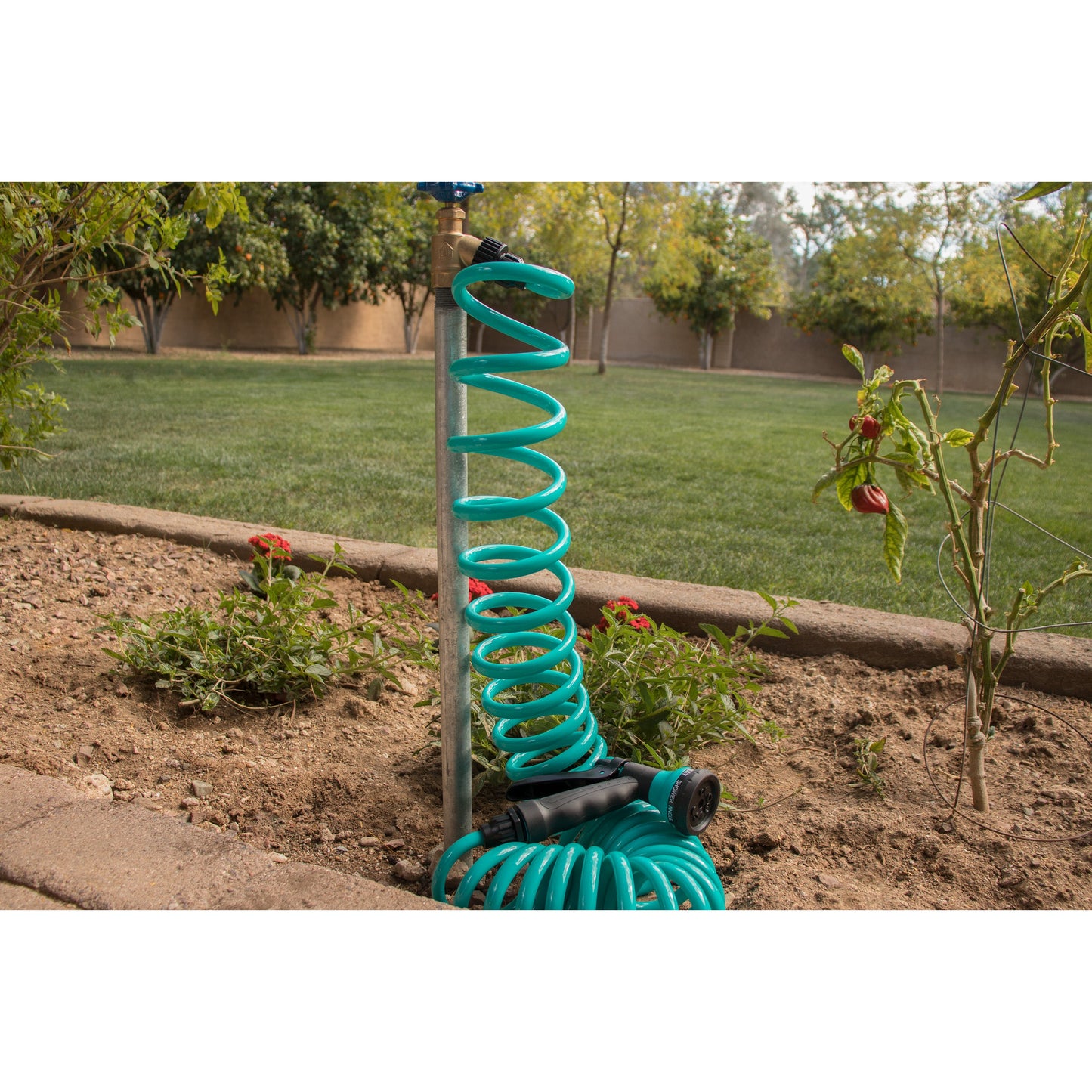 25' Blue Coil Hose w/8-Pattern Plastic Nozzle 26381