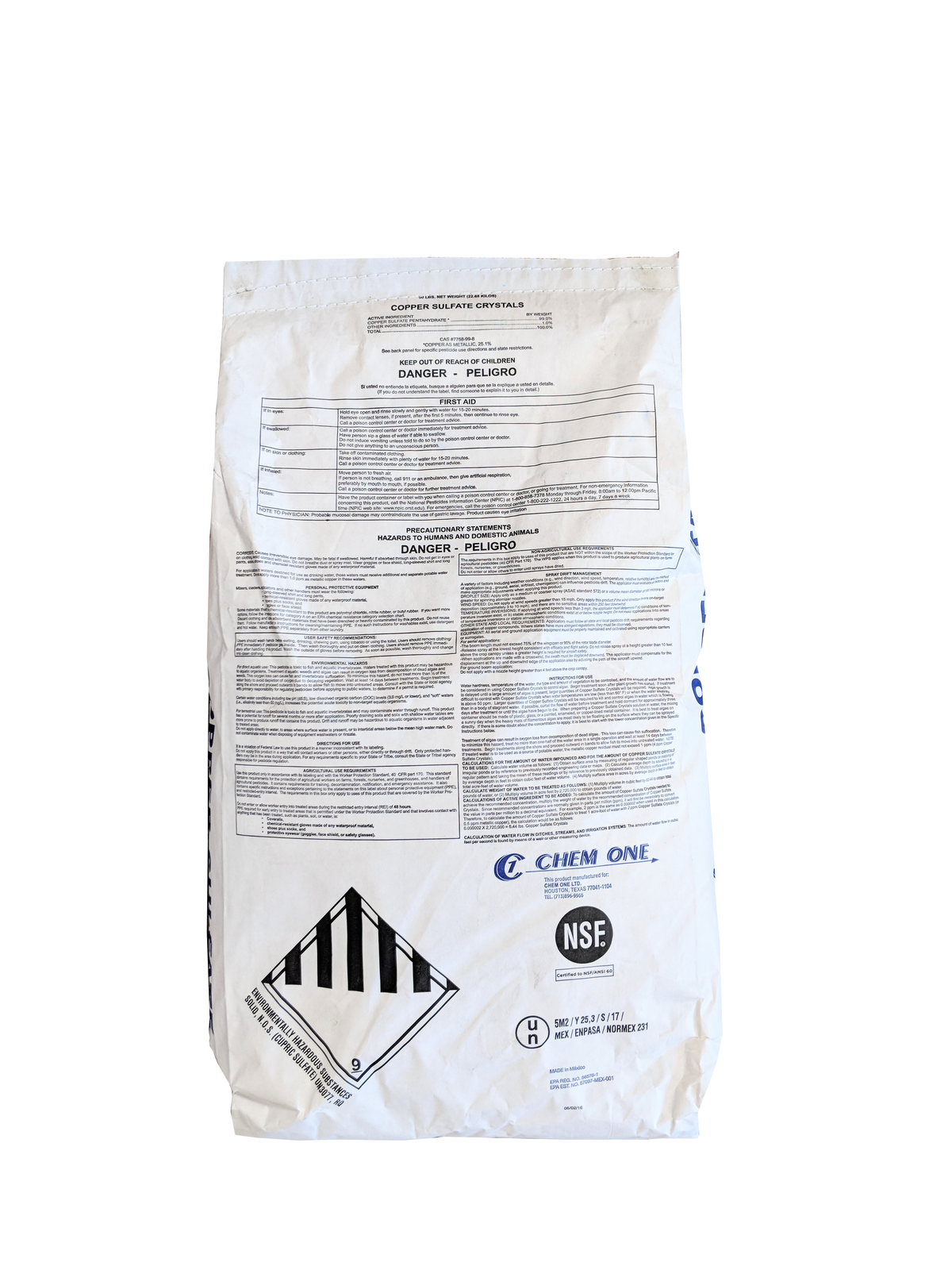 Copper Sulfate Fertilizer Crystals 25% Cu (99% Pentahydrate)