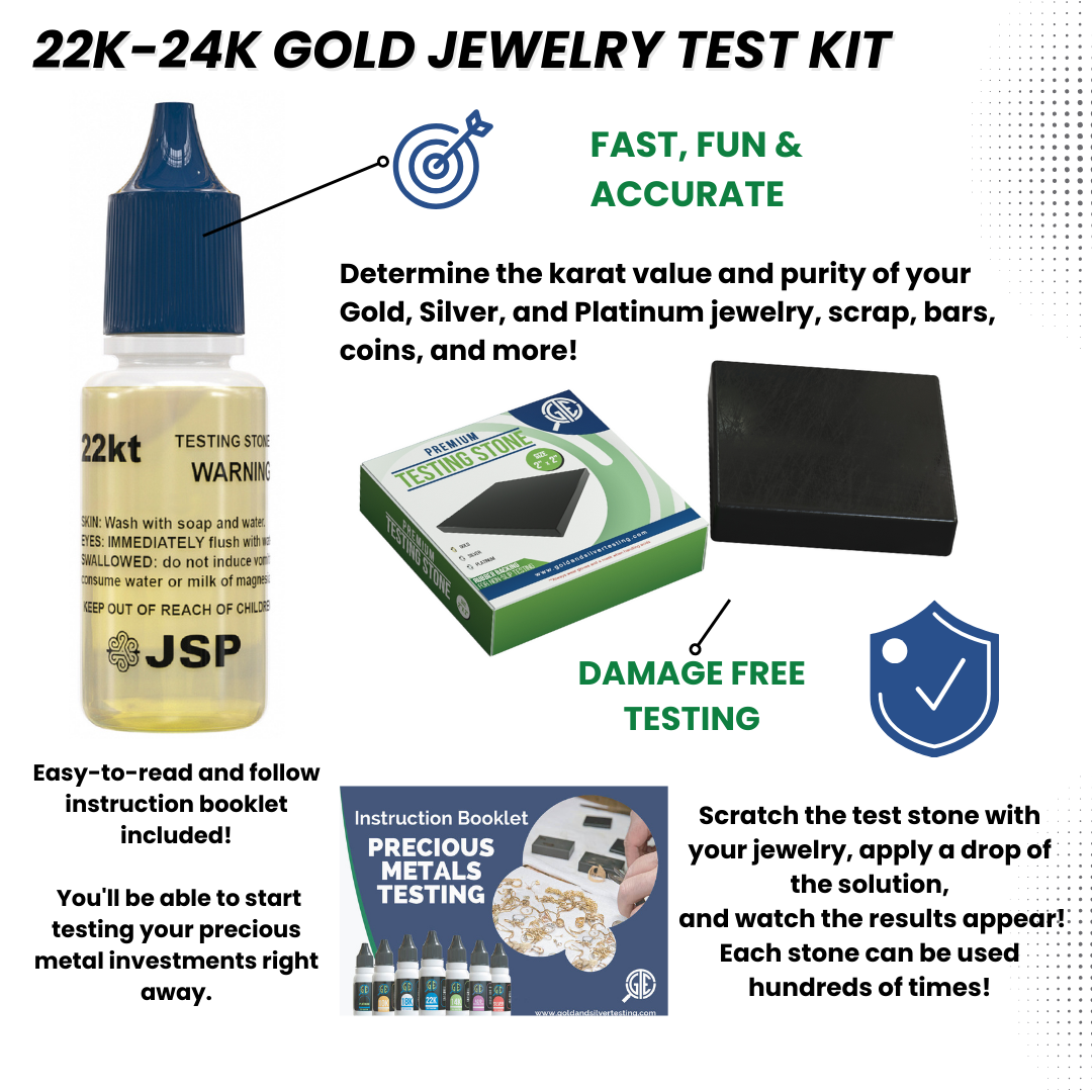 2-22k 24K Gold Jewelry Acid Test Kit for Bars Coins Precious Metals w/ GTE Test Stone