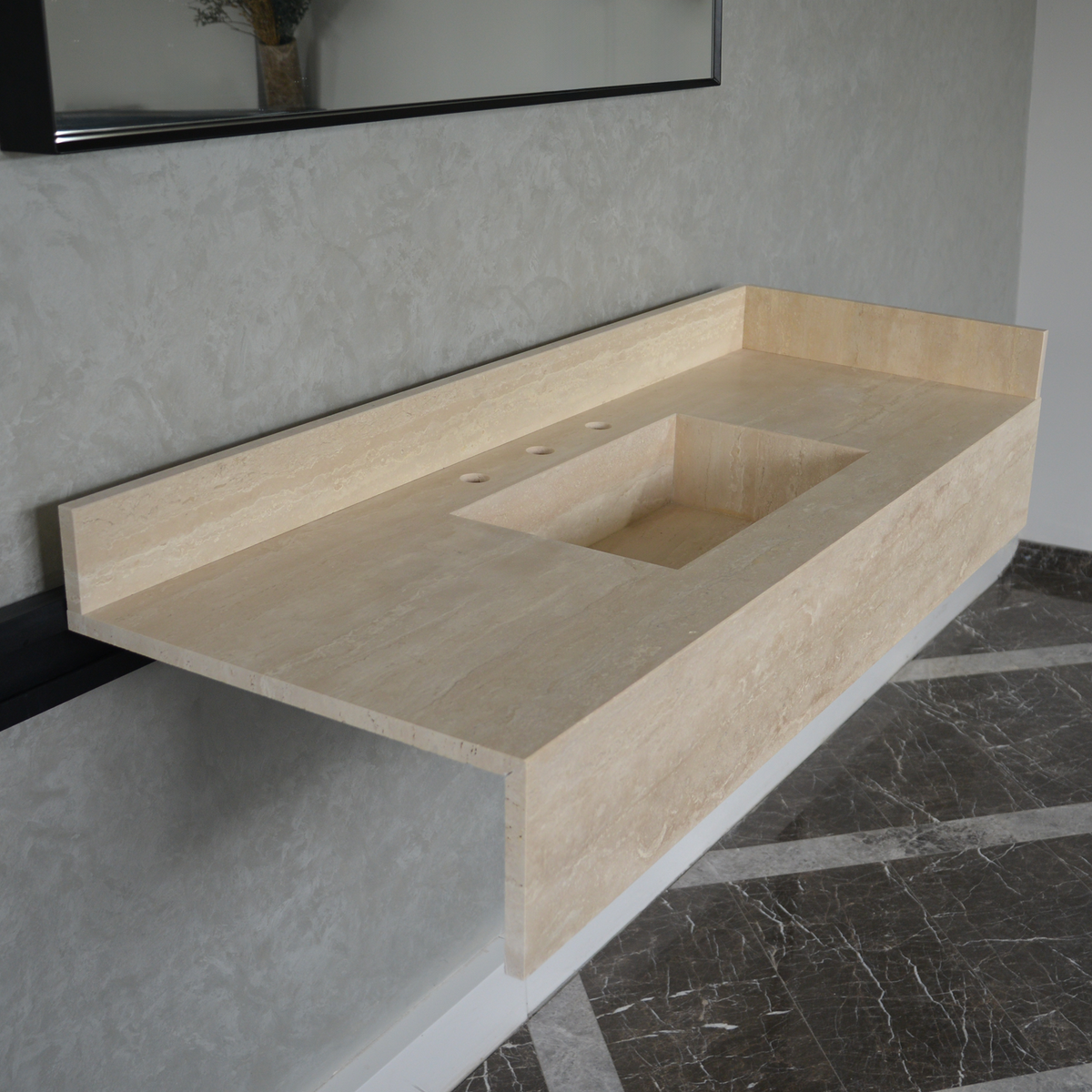 Travertine Bathroom Sink Handcrafted Custom Vein Cut Beige Artisan