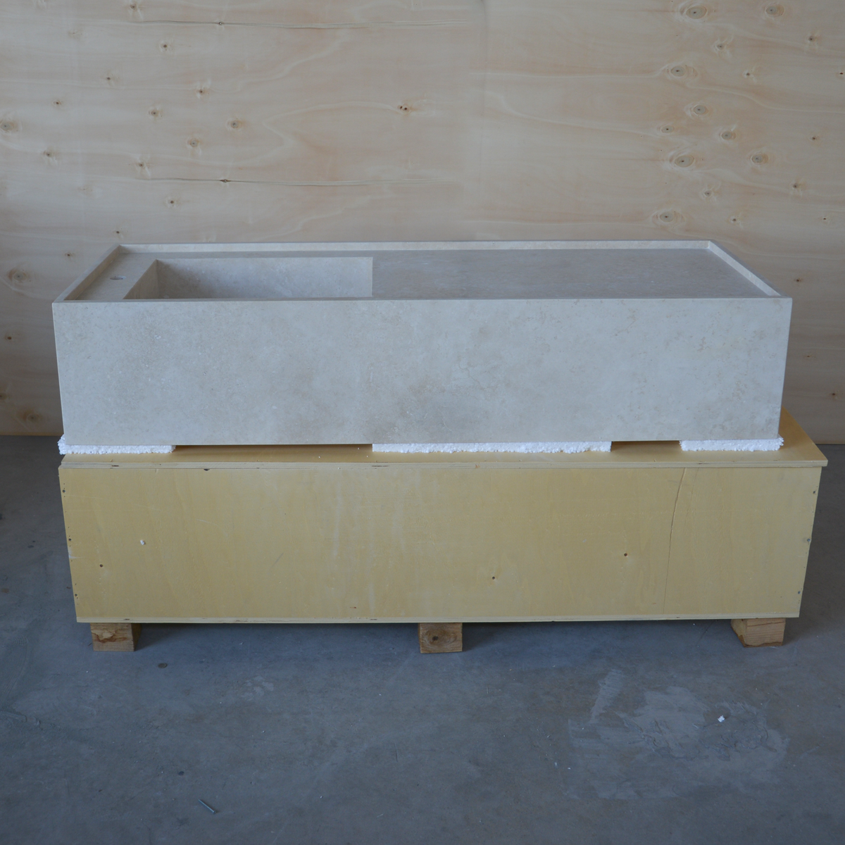Beige Travertine Wall-Mounted Handcrafted Rectangular Sink 58 x 22 x 12 - Cross-Cut