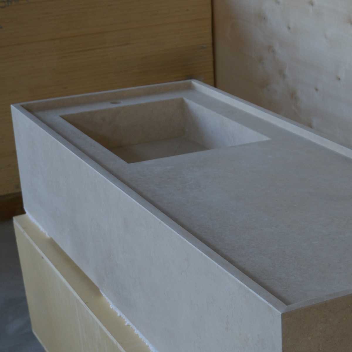 Beige Travertine Wall-Mounted Handcrafted Rectangular Sink 58 x 22 x 12 - Cross-Cut