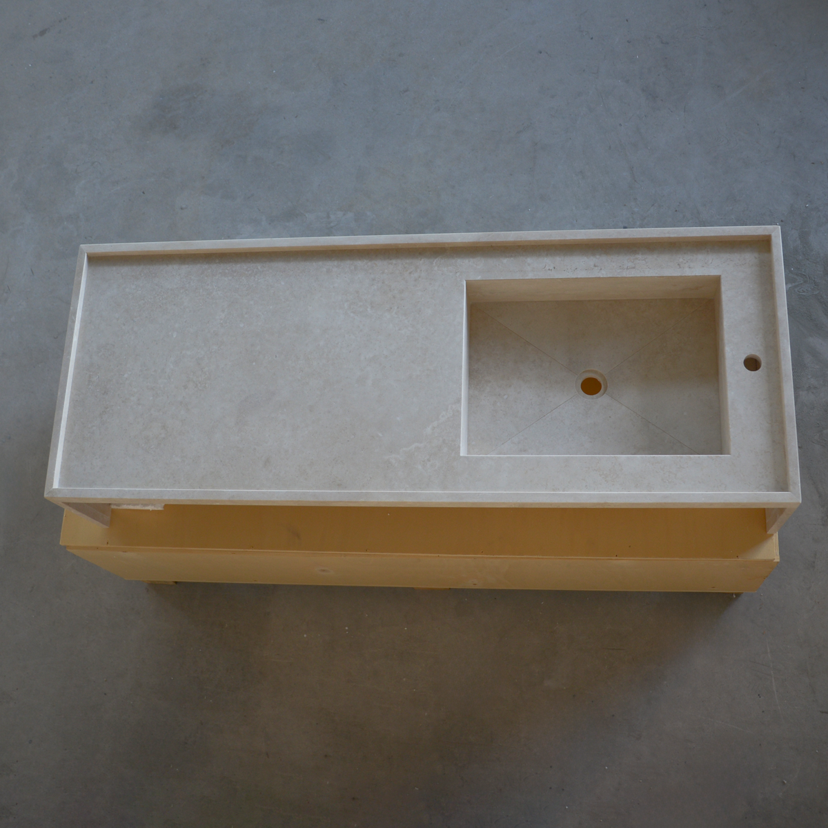 Beige Travertine Wall-Mounted Handcrafted Rectangular Sink 58 x 22 x 12 - Cross-Cut