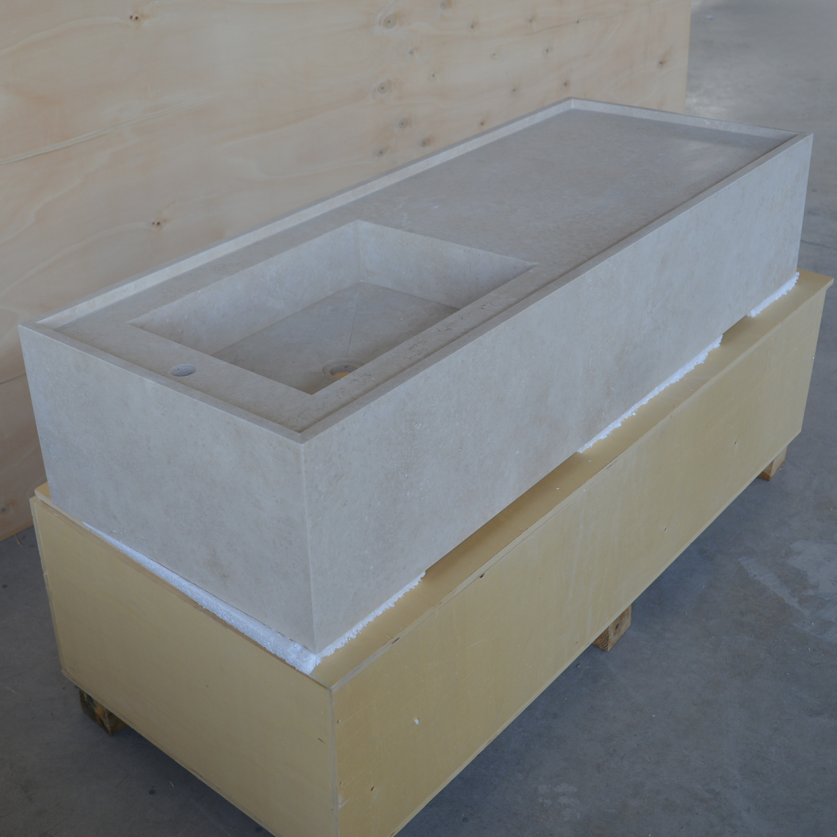 Beige Travertine Wall-Mounted Handcrafted Rectangular Sink 58 x 22 x 12 - Cross-Cut