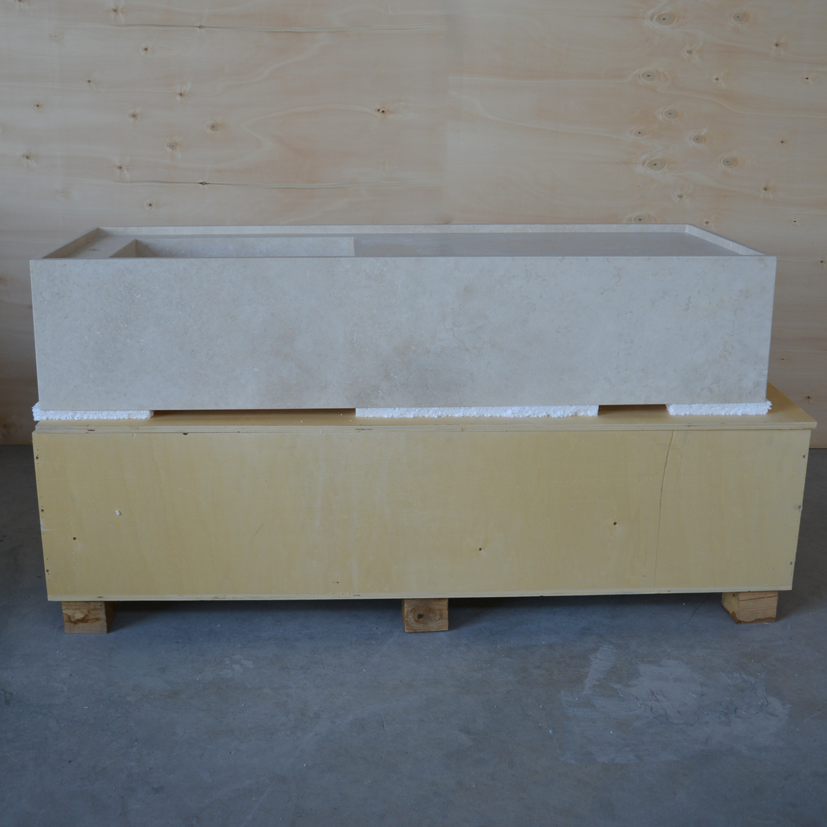 Beige Travertine Wall-Mounted Handcrafted Rectangular Sink 58 x 22 x 12 - Cross-Cut