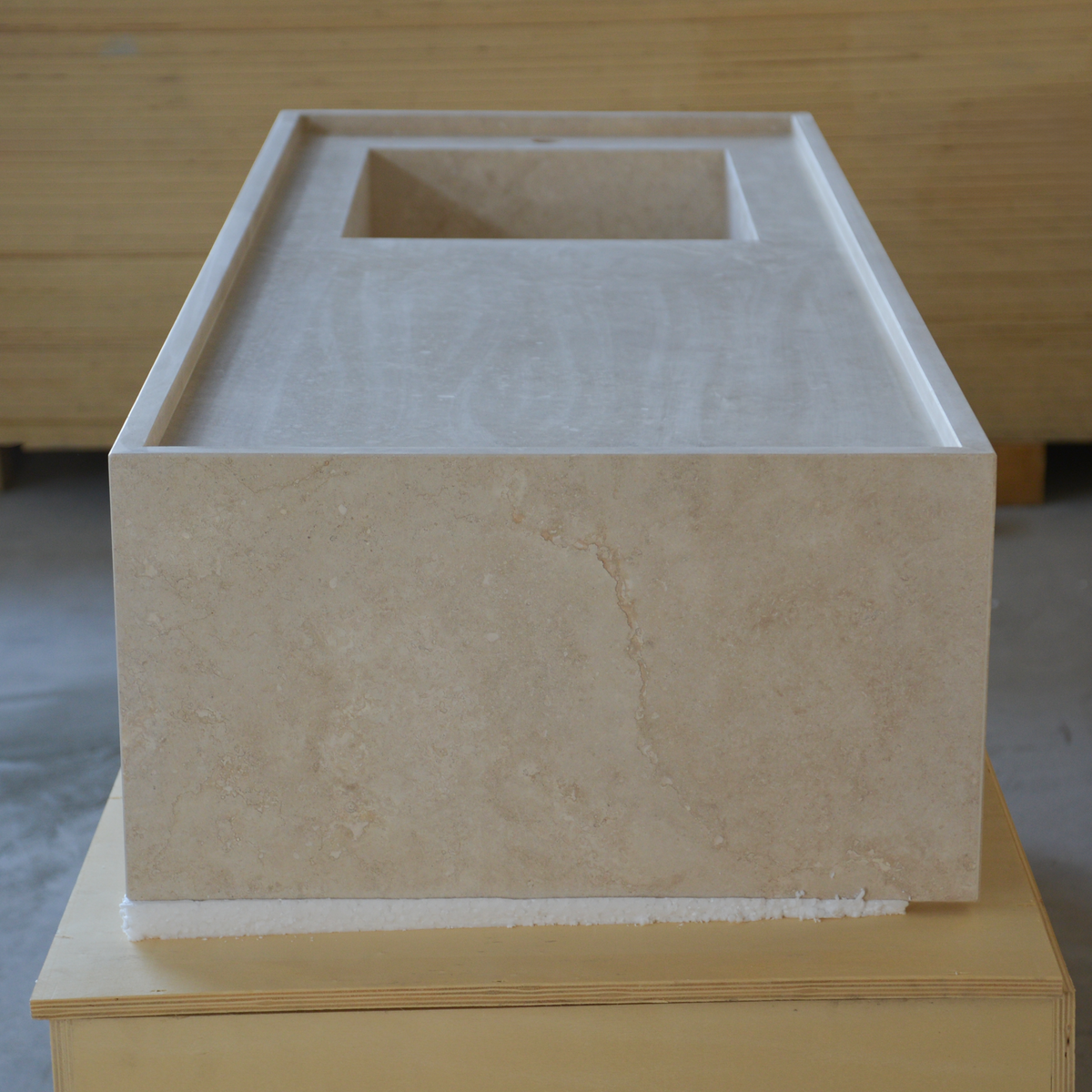 Beige Travertine Wall-Mounted Handcrafted Rectangular Sink 58 x 22 x 12 - Cross-Cut