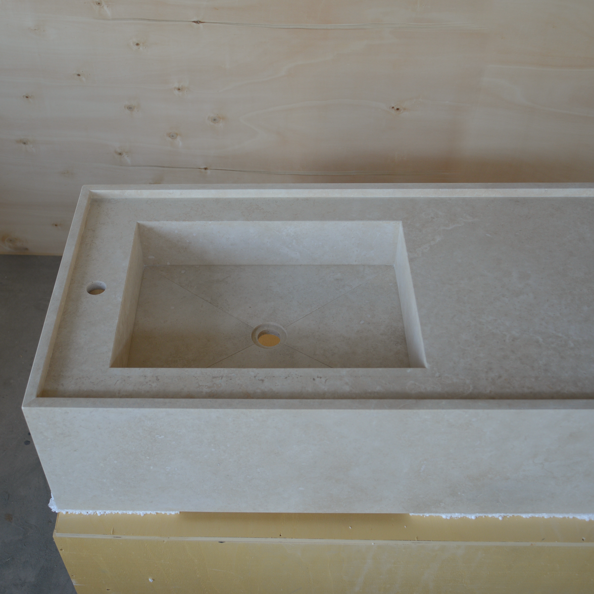 Beige Travertine Wall-Mounted Handcrafted Rectangular Sink 58 x 22 x 12 - Cross-Cut