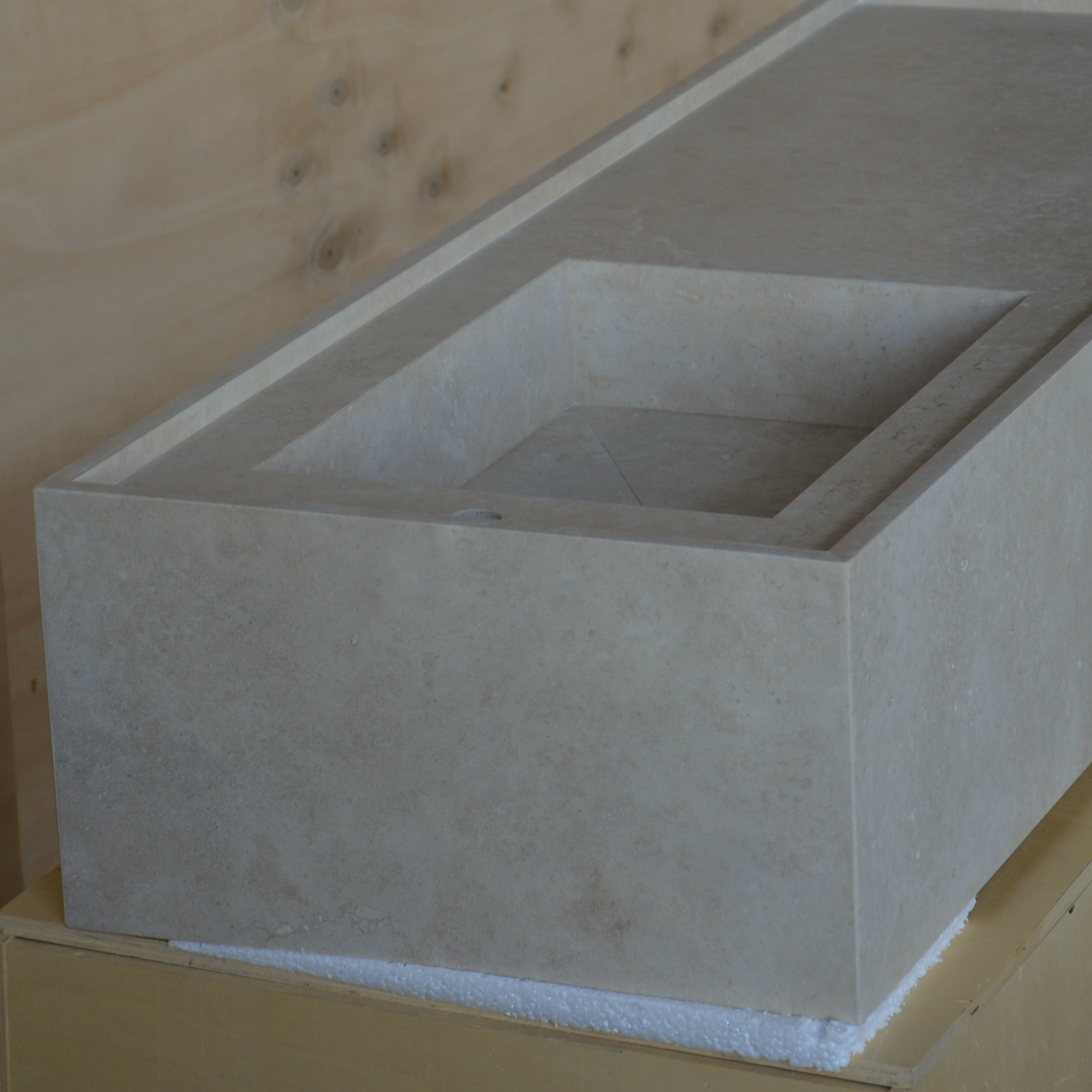 Beige Travertine Wall-Mounted Handcrafted Rectangular Sink 58 x 22 x 12 - Cross-Cut