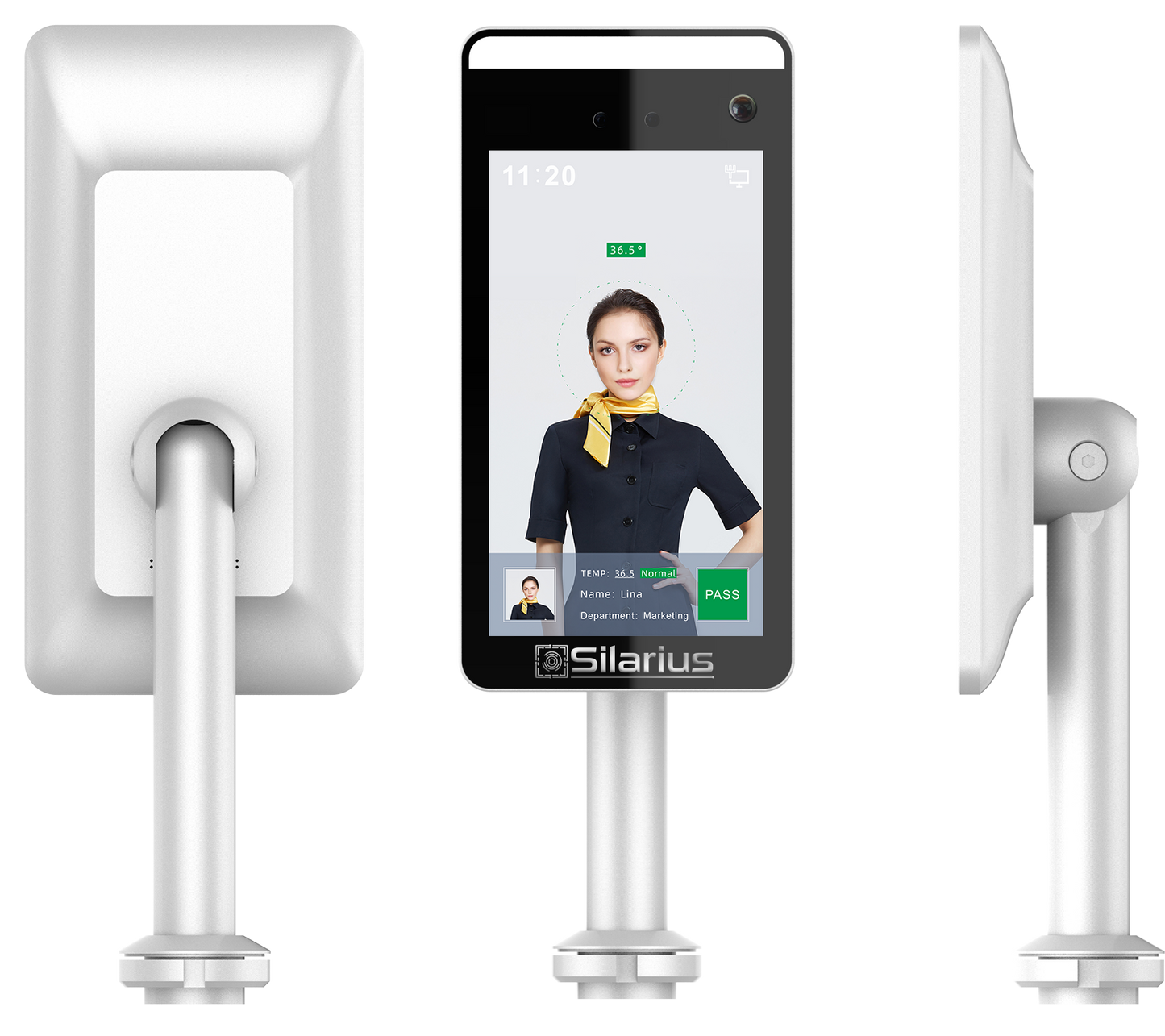 Silarius SIL-FRTEMP 7" Facial Time Attendance Access Control Terminal with Temperature Testing + Face Recognition and Mask Detection (Table Stand Included) NDAA Compliant
