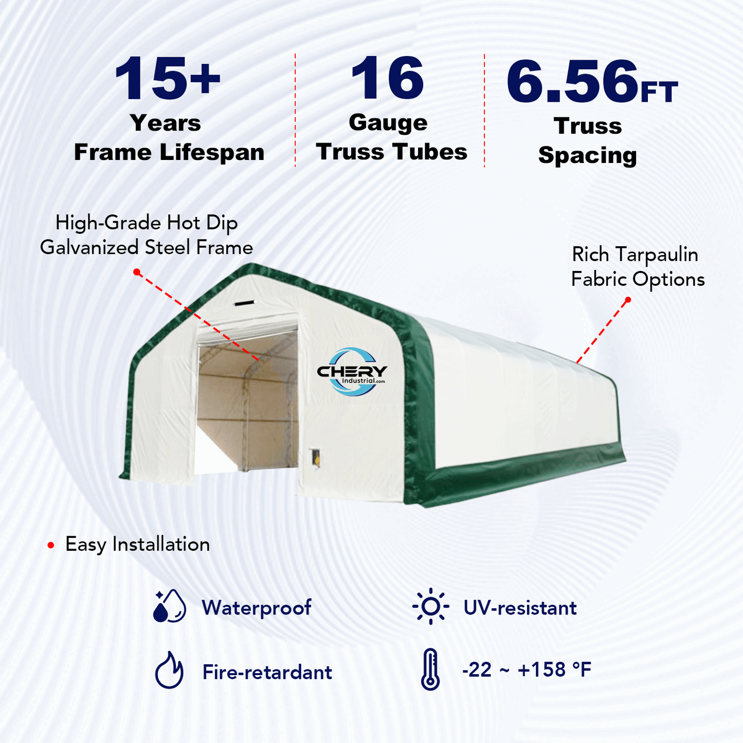 W20'xL33'xH16' Double Truss Storage Shelter