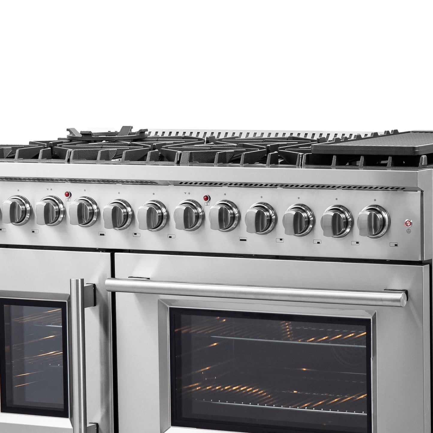 FORNO Galiano 48-Inch French Door Dual Fuel Range All Stainless Steel, 8 Sealed Burners, 107,000 BTU, Griddle, 6.58 cu.ft. Double Ovens