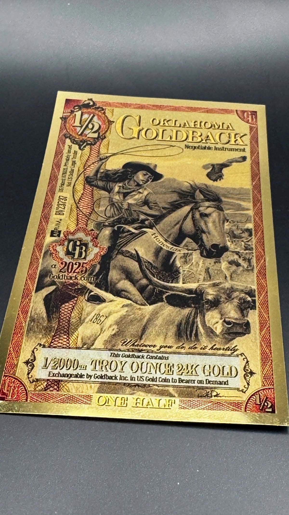 Oklahoma 1/2 Goldback Note 2025 1/2000 oz