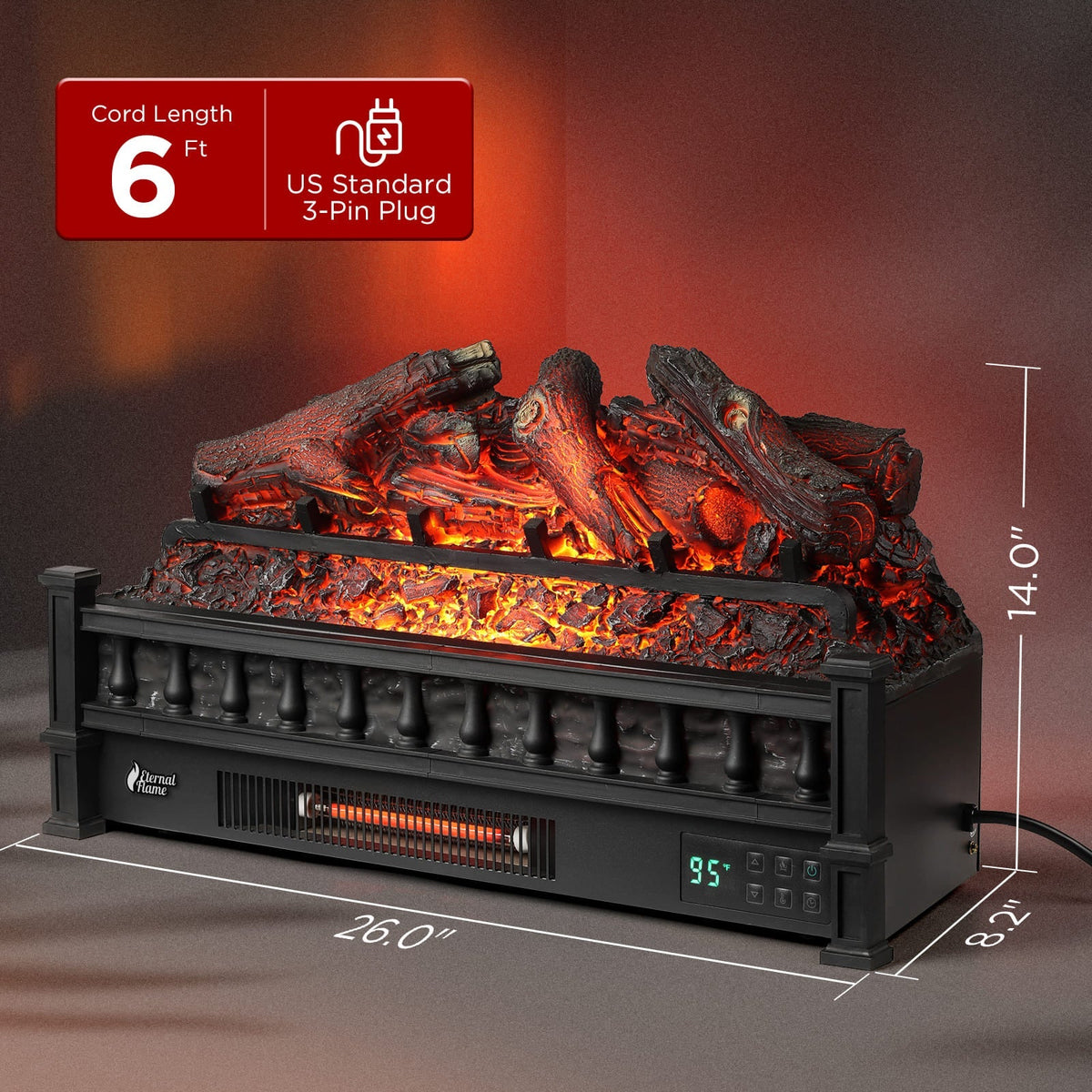 (Open Box) Eternal Flame EF26-LG Smart Electric Fireplace Logs, WiFi Enabled
