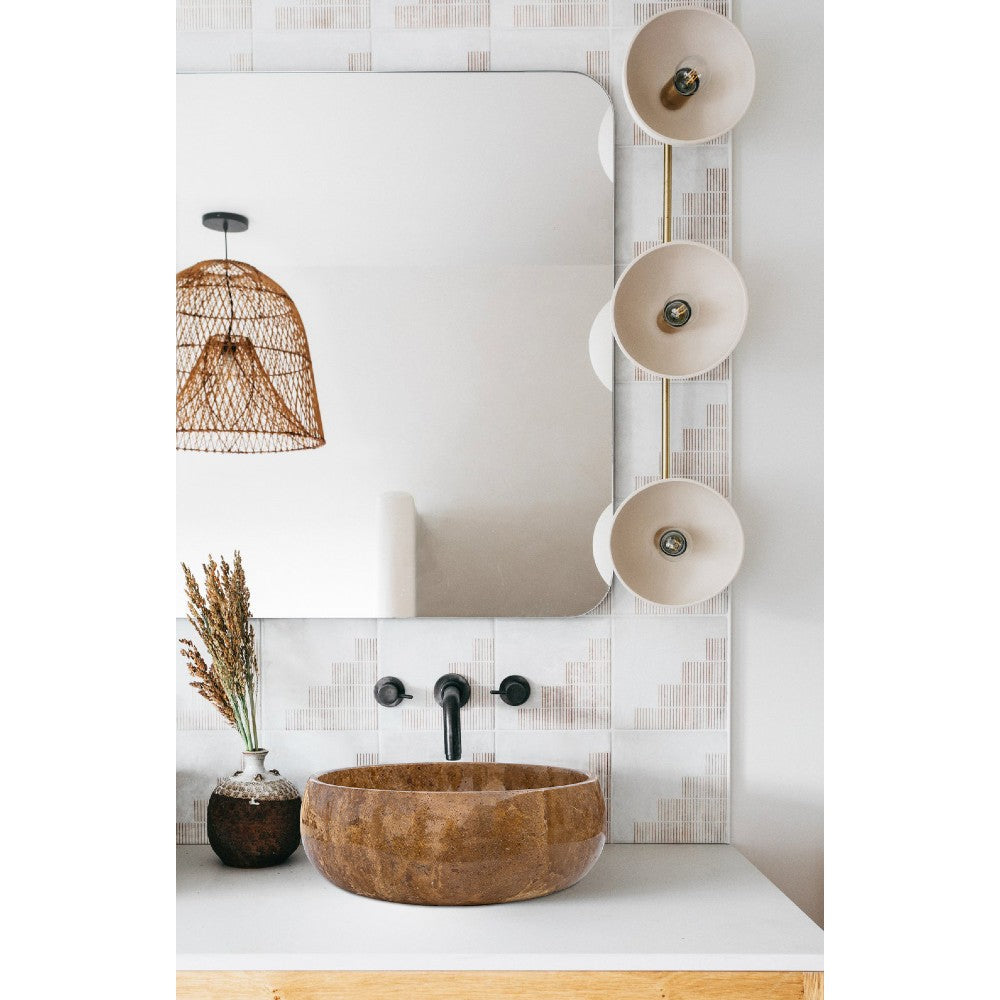Noce Brown Travertine Natural Stone Vessel Sink - Polished Round 16 Inch Diameter