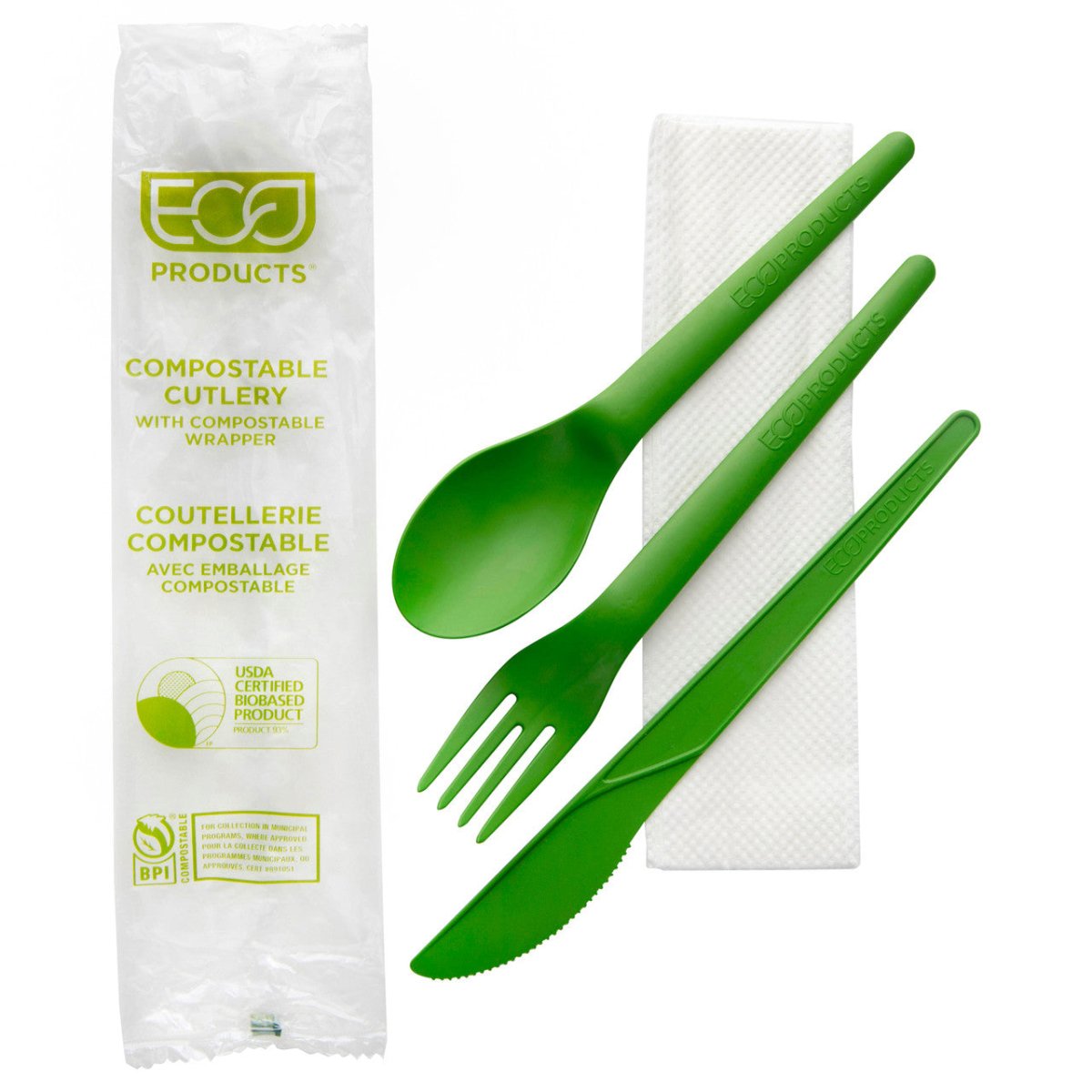 GreenStripe Veridian Plantware Renewable & Compostable Cutlery Kit - 6in Green (QTY:250)