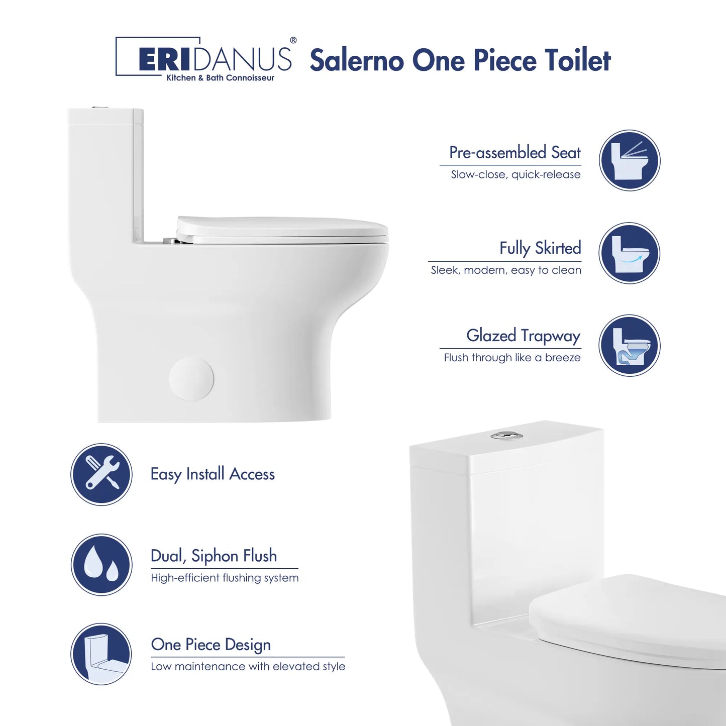 Salerno Elongated One-Piece Toilet – Side or Top Flush Button