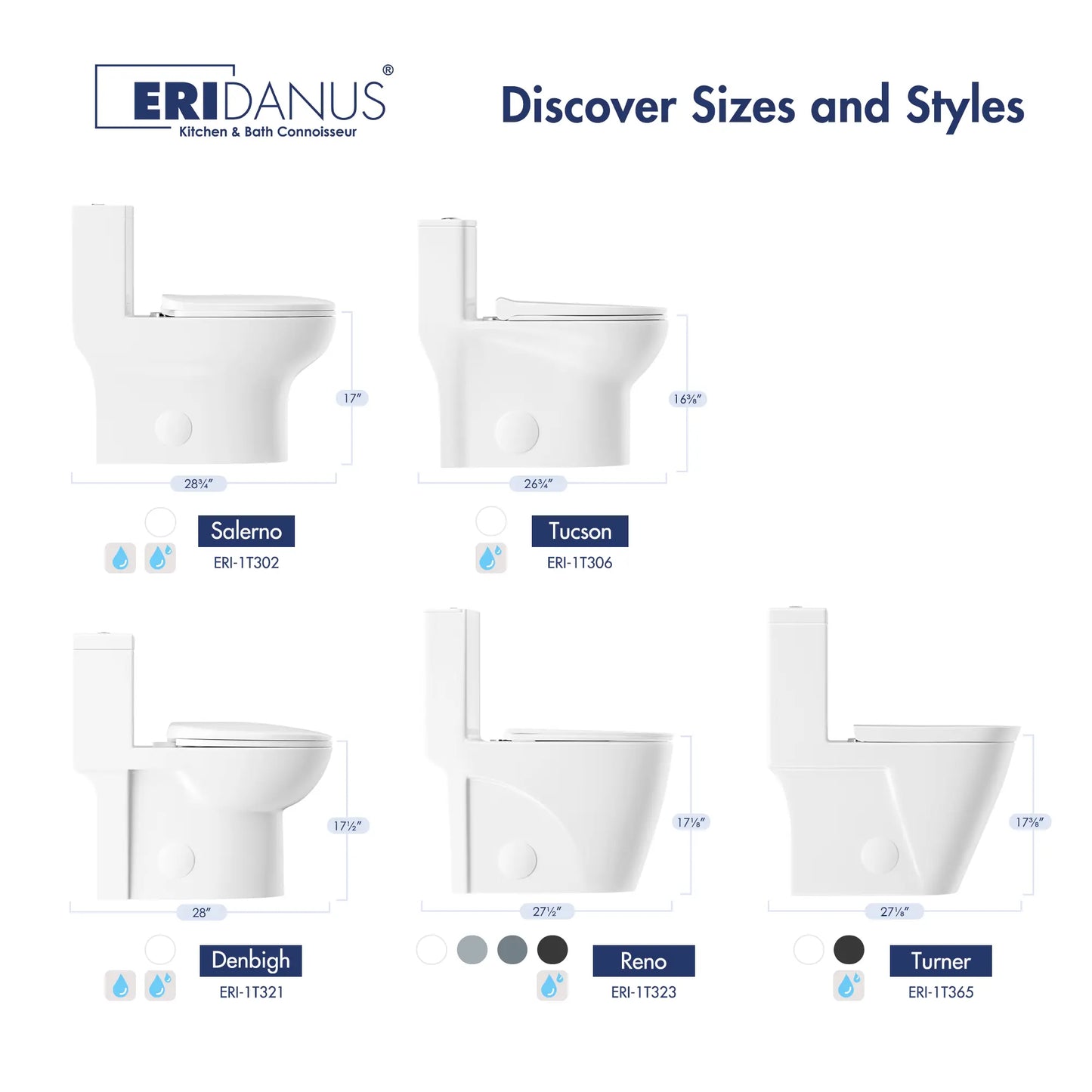 Tucson One-Piece Standard Height Compact Elongated Toilet, 1.1/1.6 GPF Dual Flush