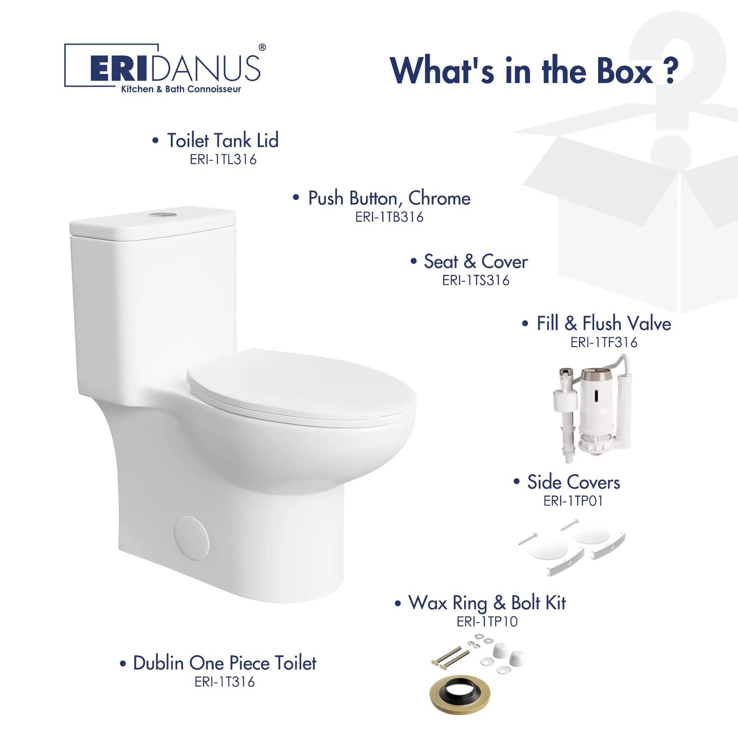 Dublin 1.1/1.6 GPF Elongated Chair Height One-Piece Toilet, Floor Mounted