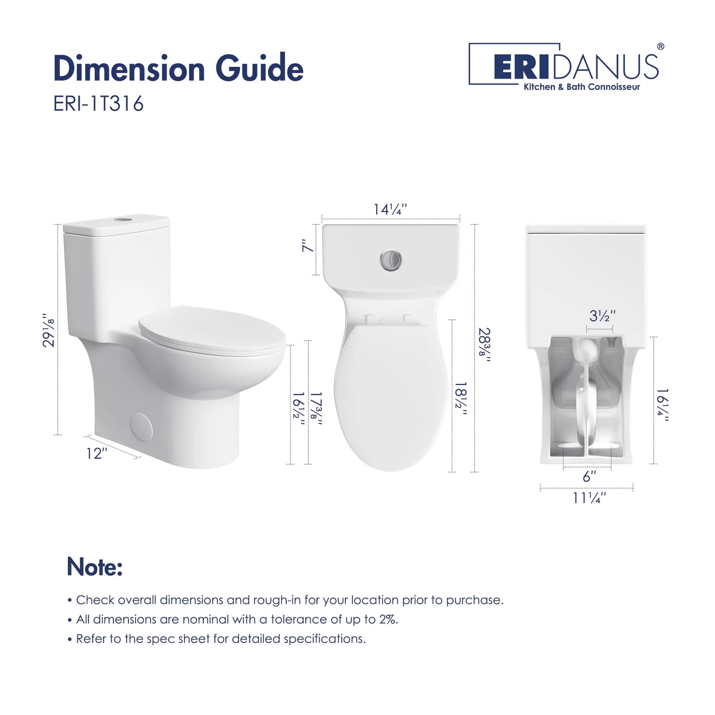 Dublin 1.1/1.6 GPF Elongated Chair Height One-Piece Toilet, Floor Mounted