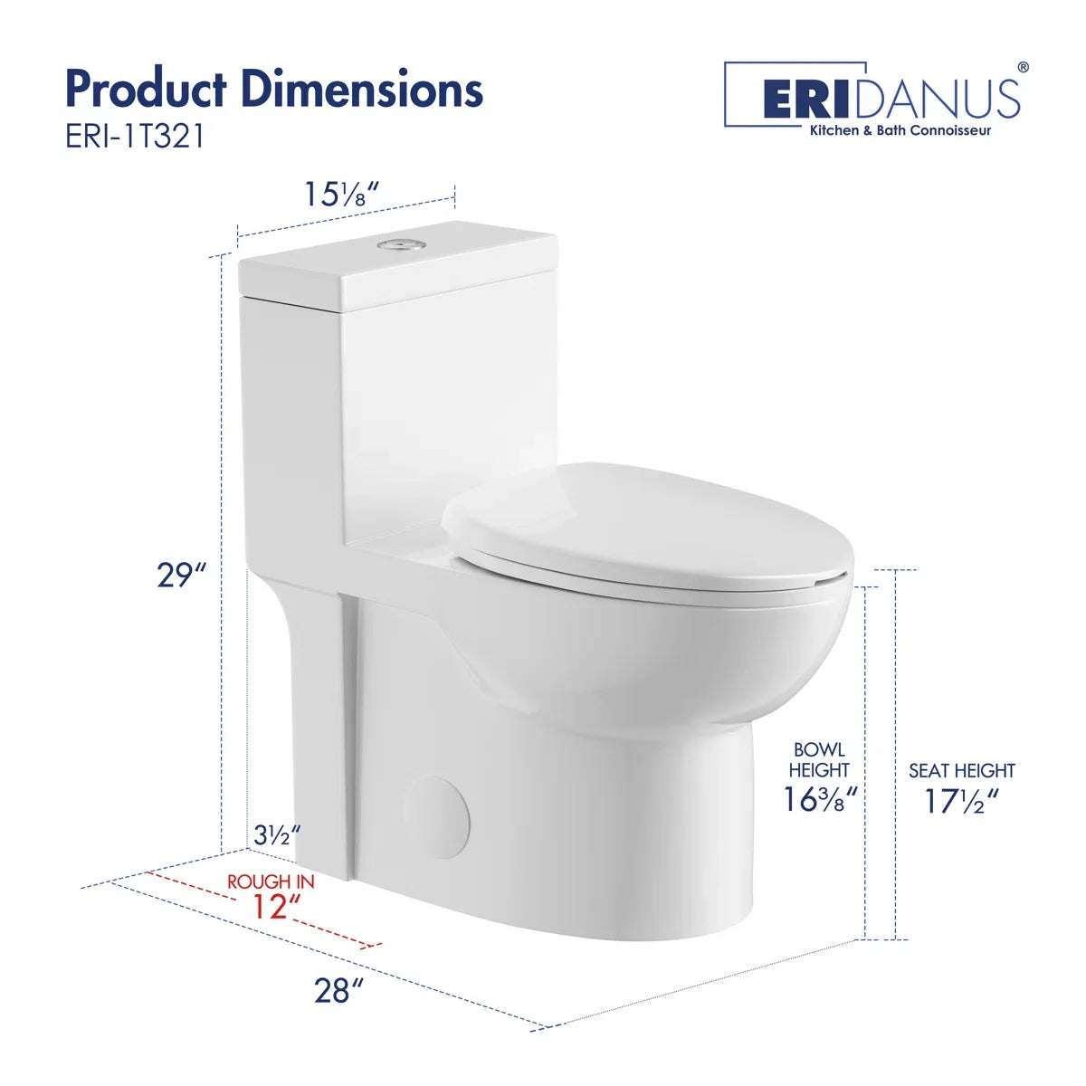 Denbigh One-Piece Toilet – Dual or Single Flush, Comfort Height