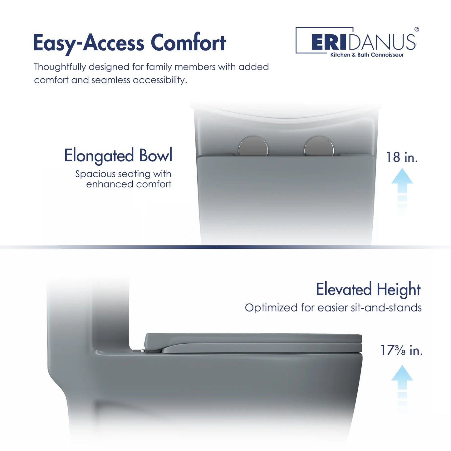 Reno One-Piece Chair Height Elongated Toilet, 1.1/1.6 GPF Dual Flush, Multiple Colors