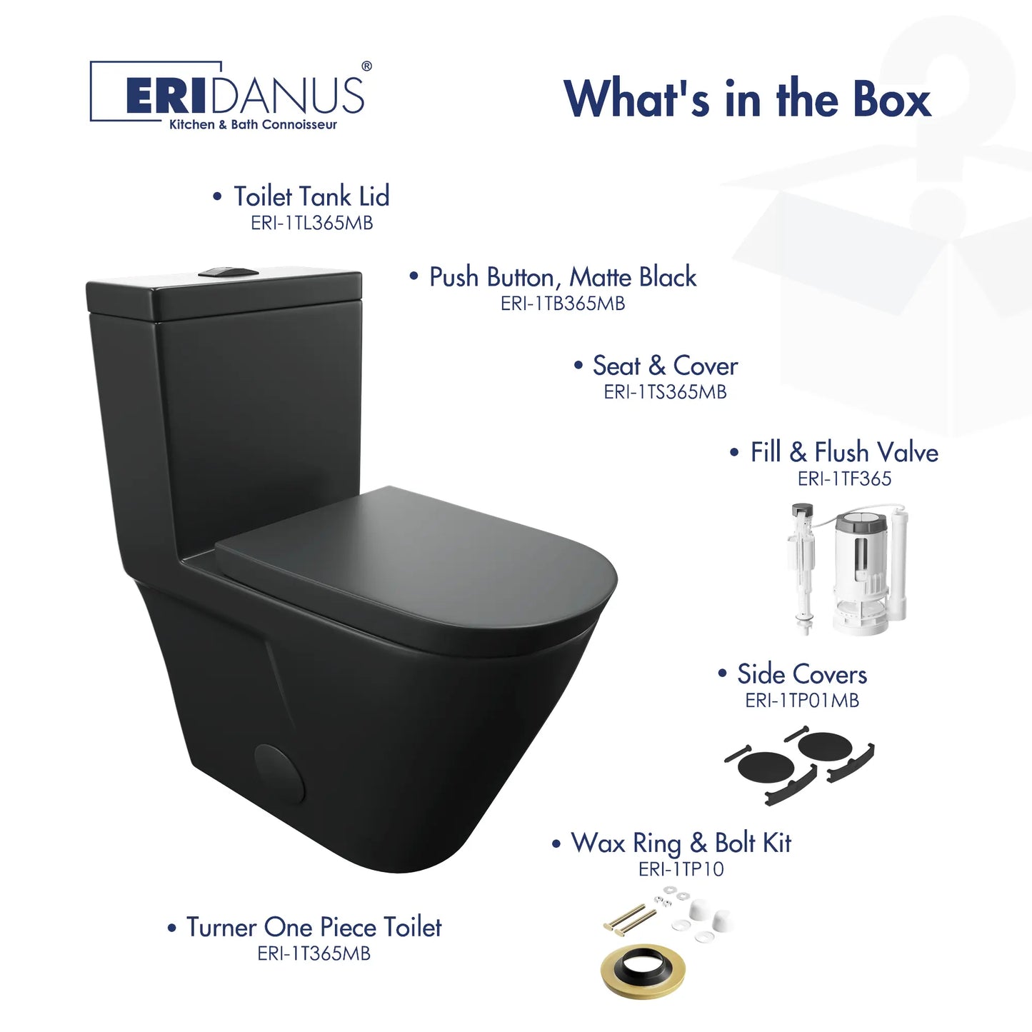 Turner 1.1/1.6 GPF Dual Flush Elongated One-Piece Toilet, Chair Height, White / Matte Black