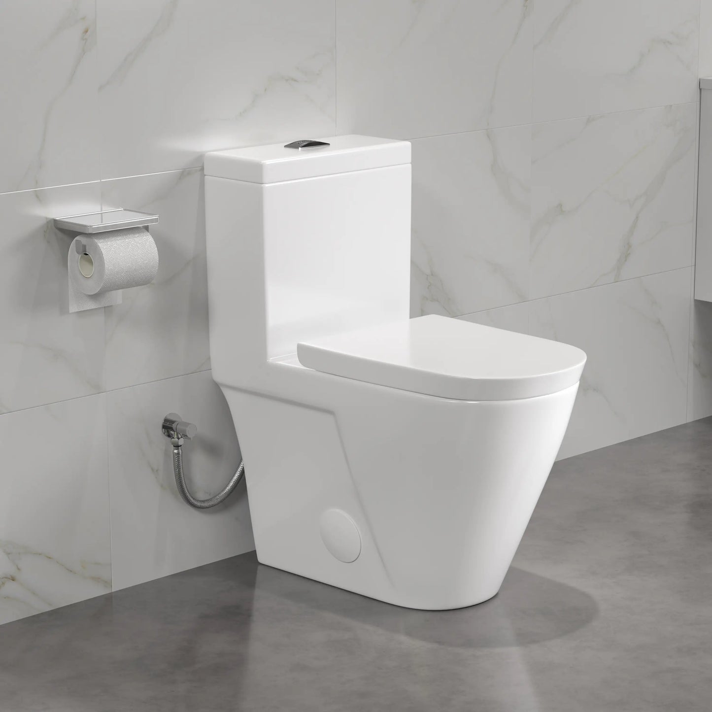 Turner 1.1/1.6 GPF Dual Flush Elongated One-Piece Toilet, Chair Height, White / Matte Black