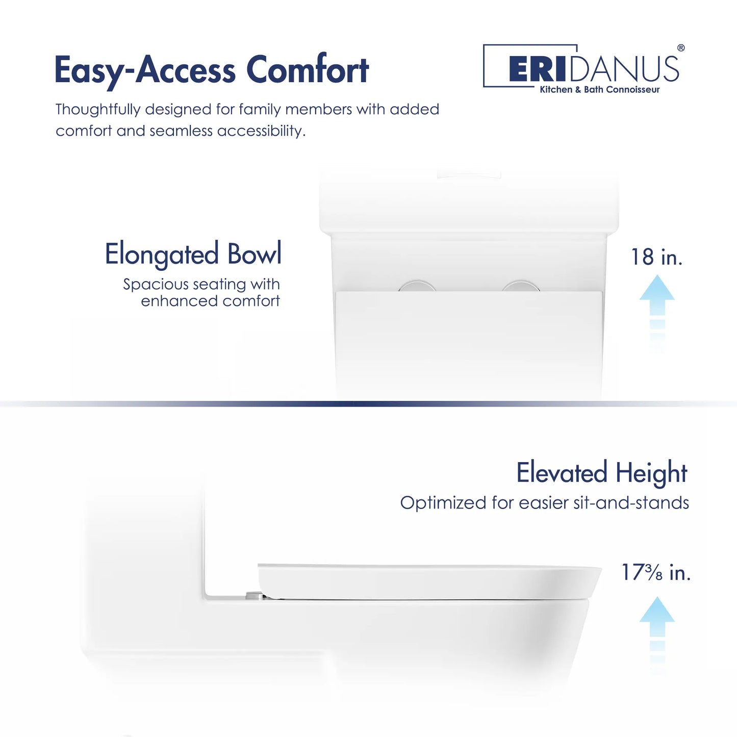 Turner 1.1/1.6 GPF Dual Flush Elongated One-Piece Toilet, Chair Height, White / Matte Black