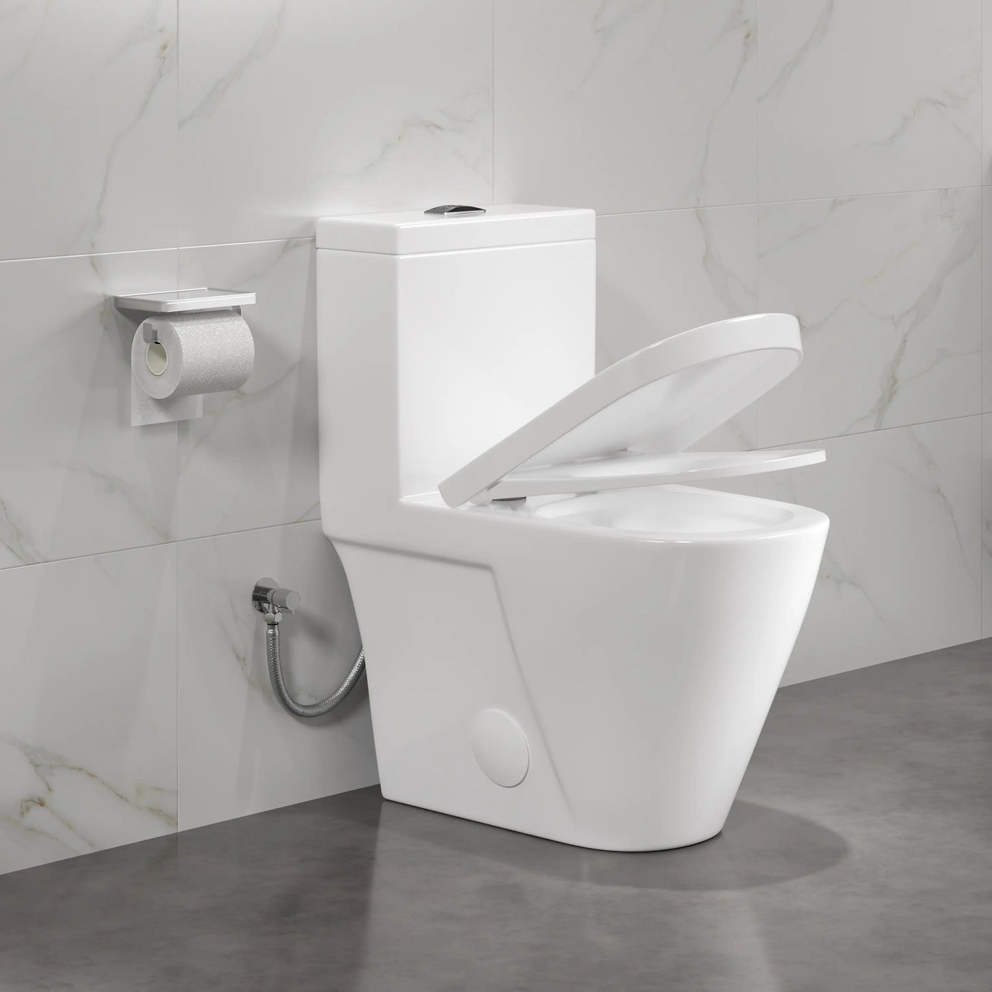 Turner 1.1/1.6 GPF Dual Flush Elongated One-Piece Toilet, Chair Height, White / Matte Black