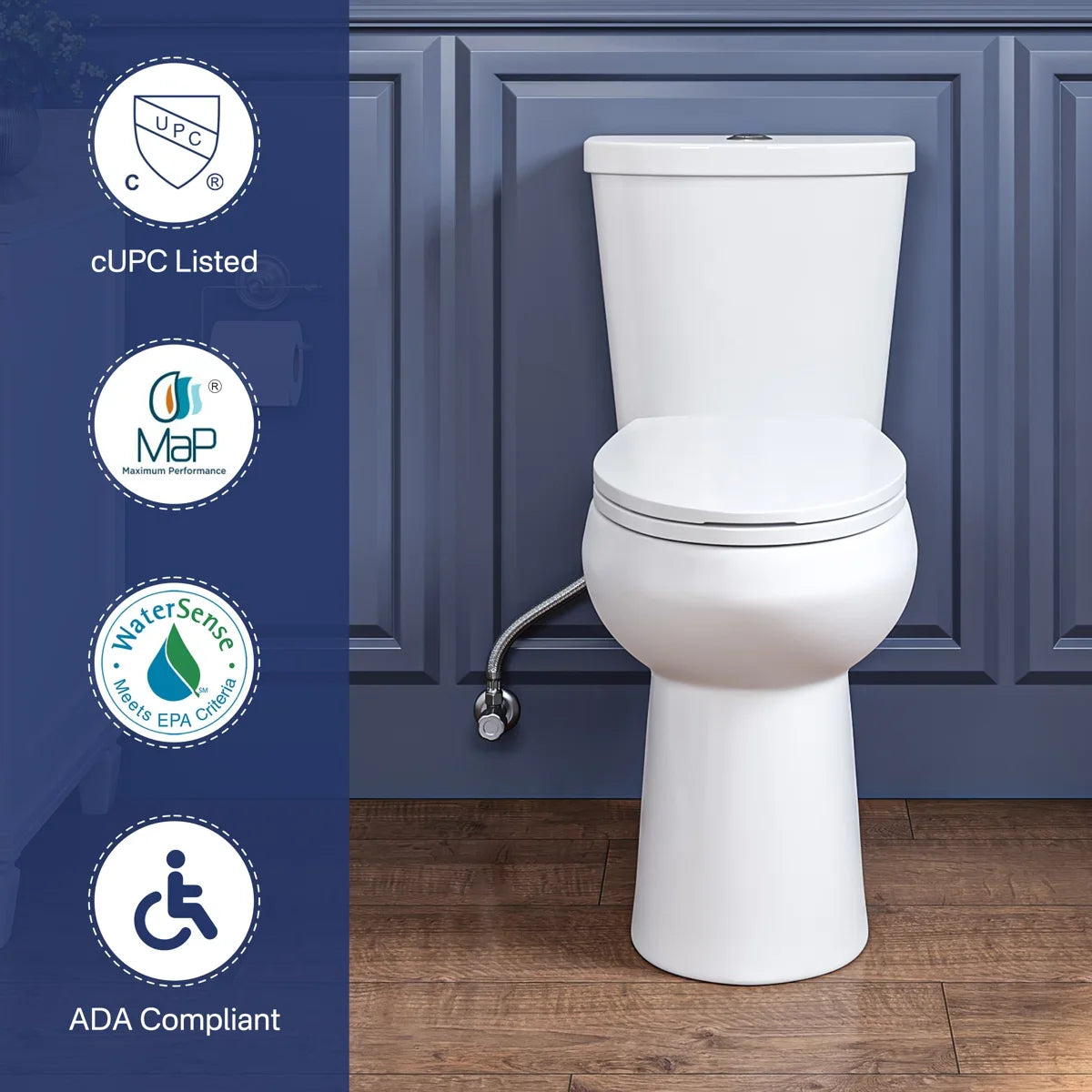 Dayton Elongated 18.9" Chair Height Two-Piece Toilet, Single or Dual Flush, Soft-Close Seat