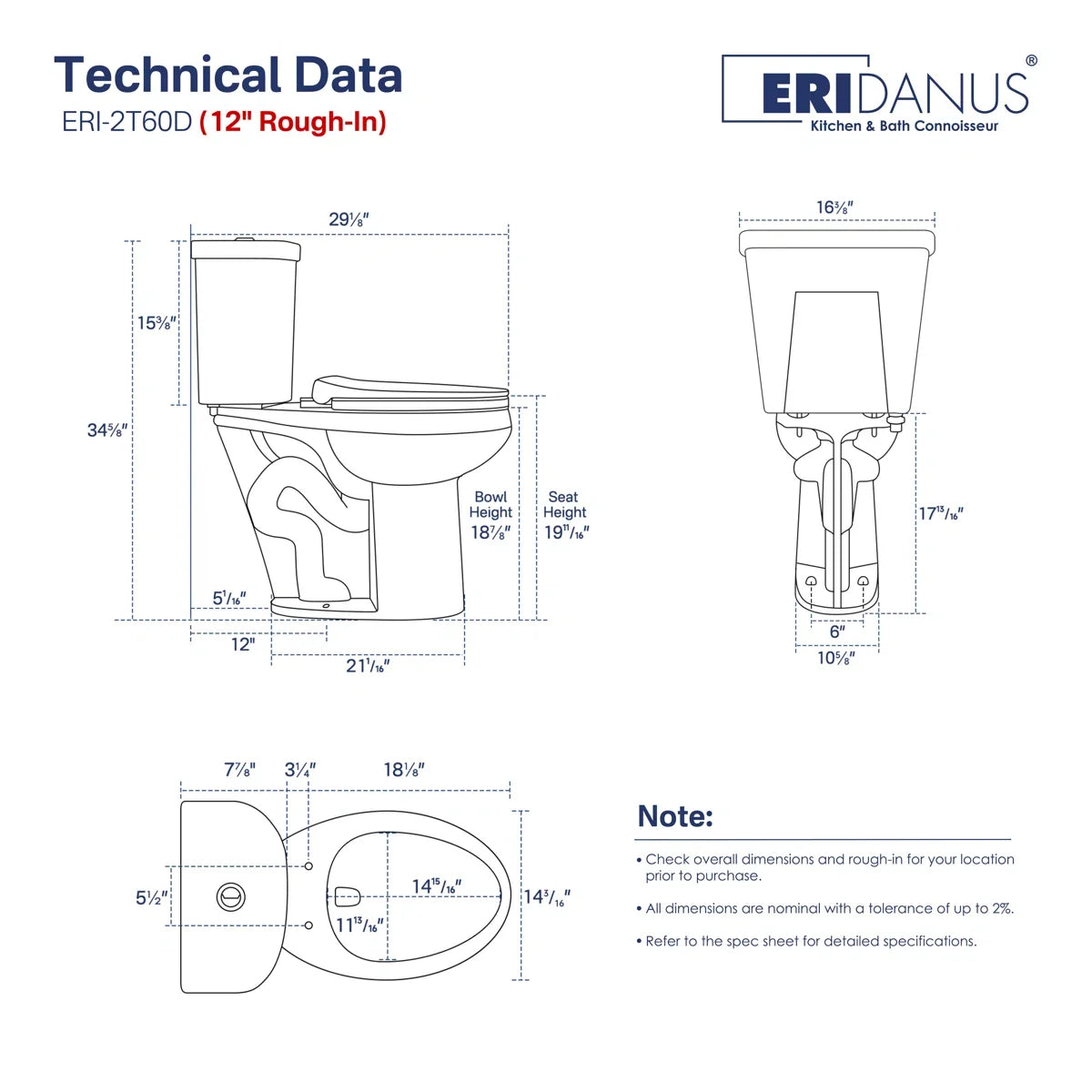 Dayton Elongated 18.9" Chair Height Two-Piece Toilet, Single or Dual Flush, Soft-Close Seat