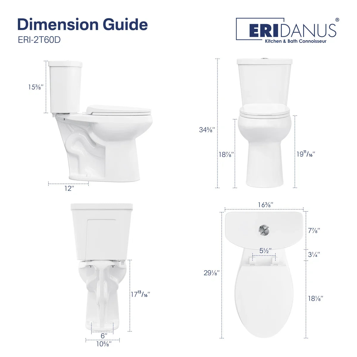 Dayton Elongated 18.9" Chair Height Two-Piece Toilet, Single or Dual Flush, Soft-Close Seat