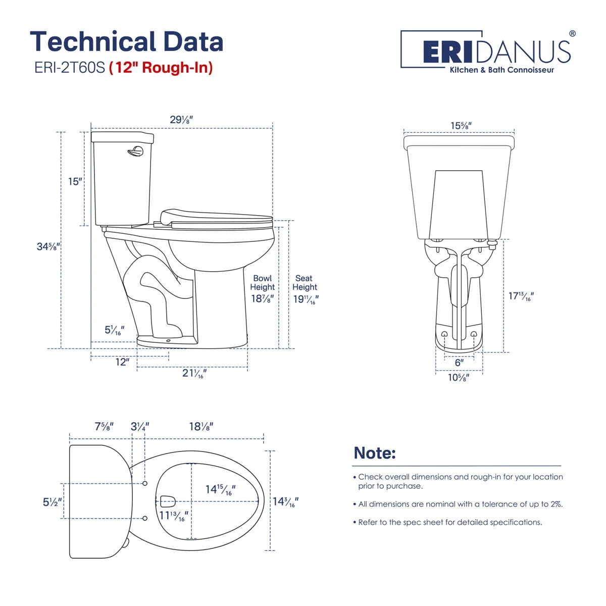 Dayton Elongated 18.9" Chair Height Two-Piece Toilet, Single or Dual Flush, Soft-Close Seat