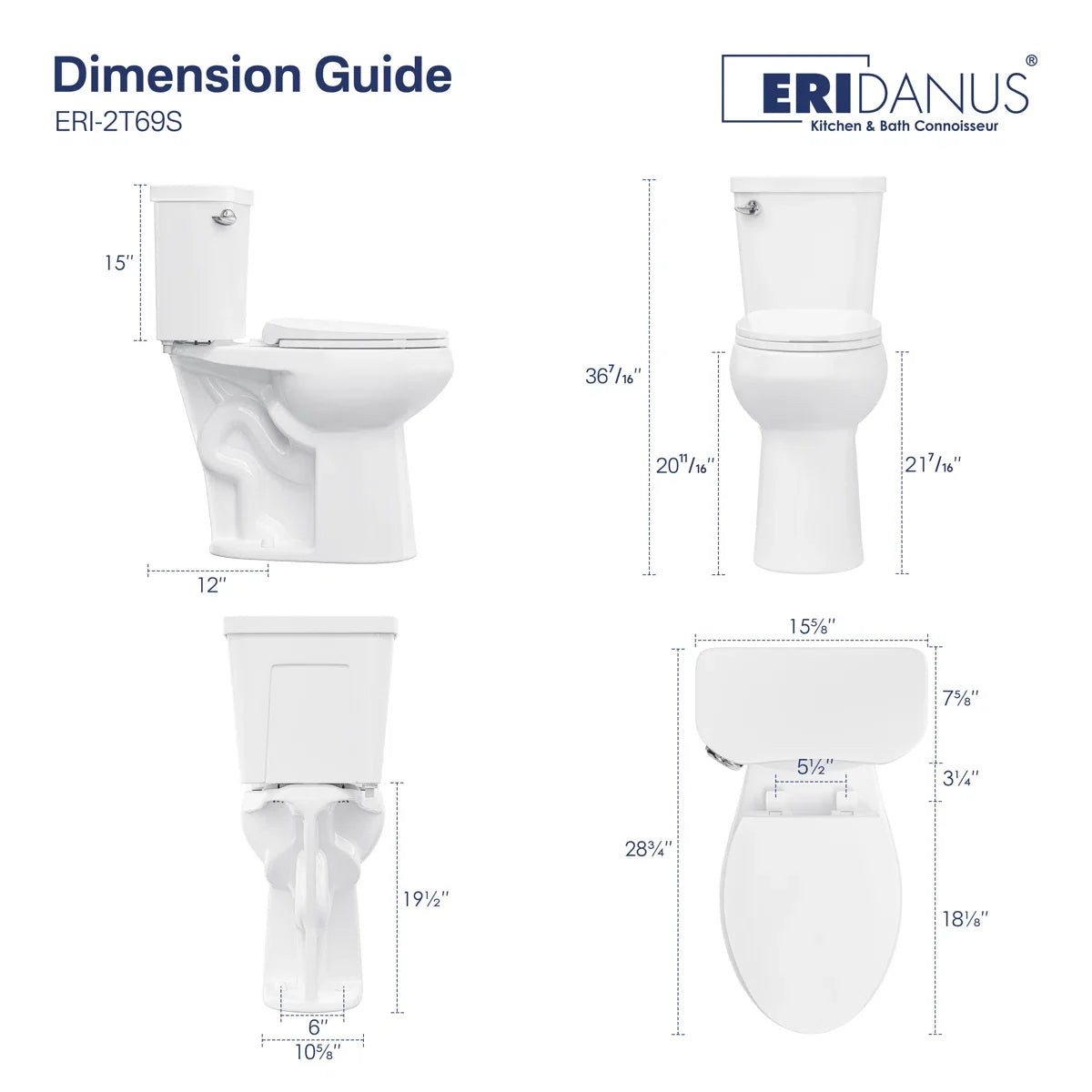 Dayton Elongated 20.7" Chair Height Two-Piece Toilet, 1.28 GPF Single Flush, Soft-Close Seat