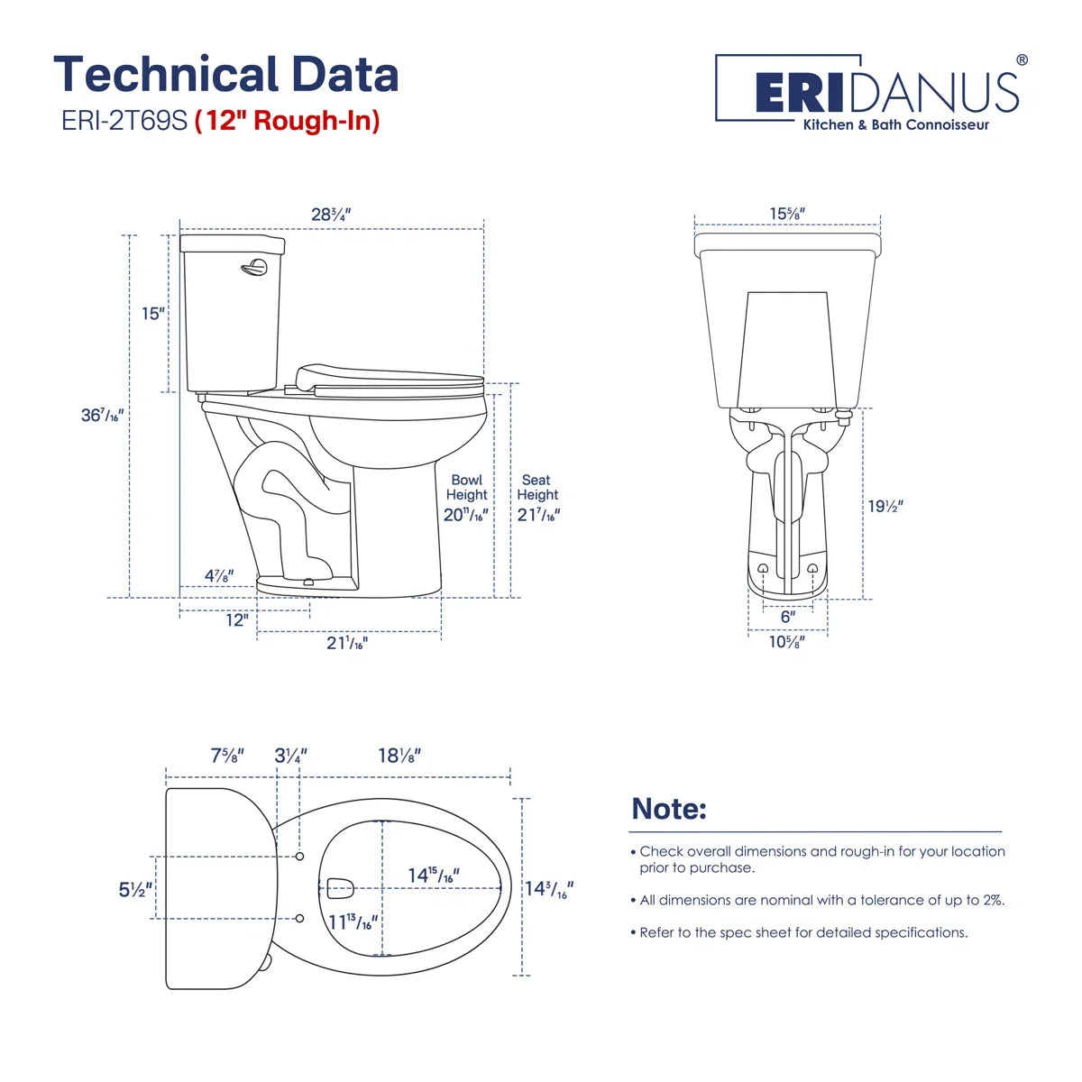 Dayton Elongated 20.7" Chair Height Two-Piece Toilet, 1.28 GPF Single Flush, Soft-Close Seat