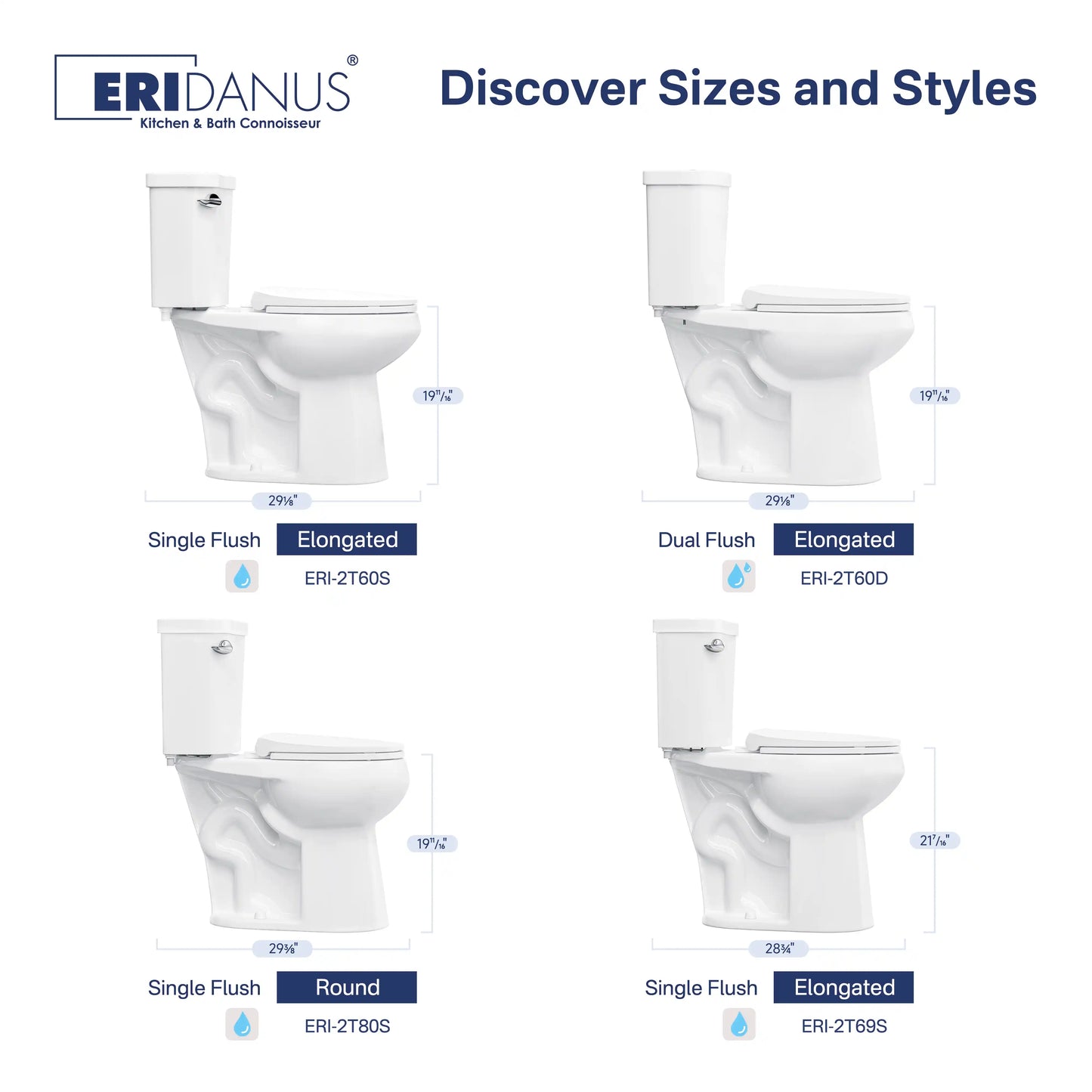 Dayton Elongated 18.9" Chair Height Two-Piece Toilet, Single or Dual Flush, Soft-Close Seat