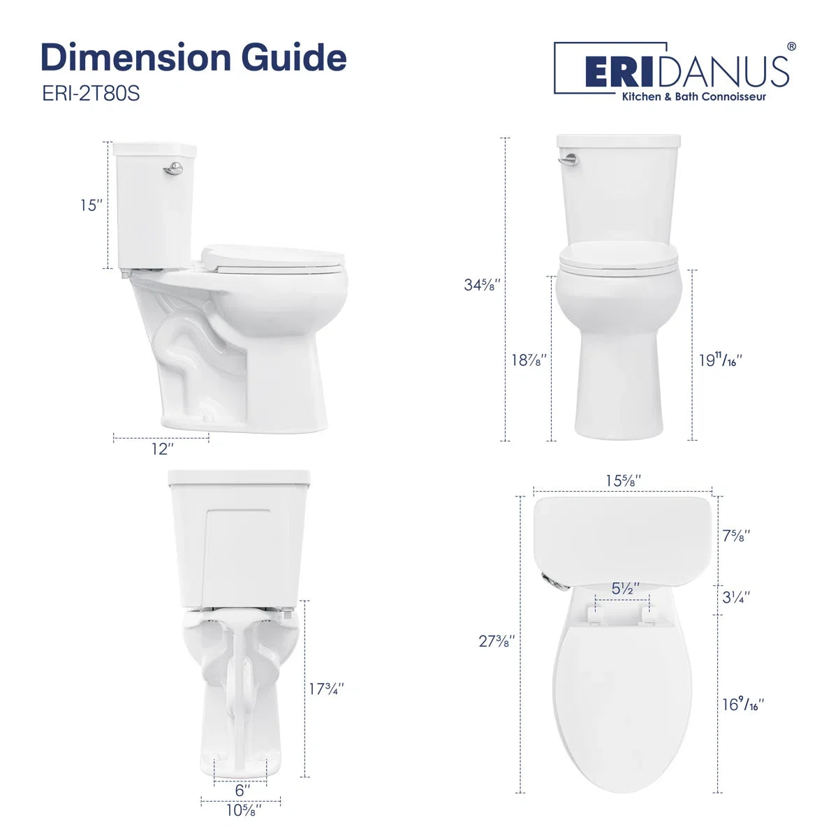 Dayton Round 18.9" Chair Height Two-Piece Toilet, 1.28 GPF Single Flush, Soft-Close Seat