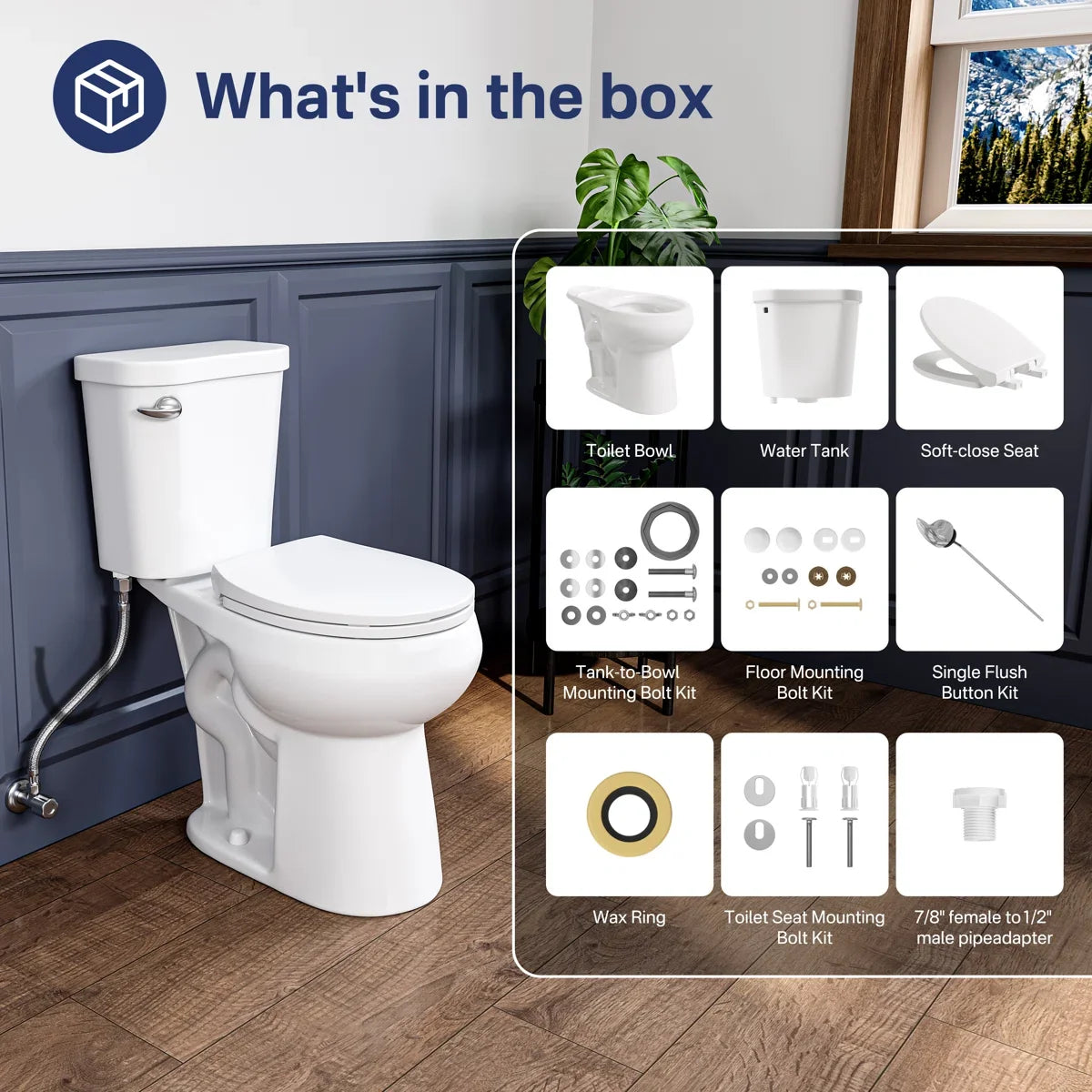 Dayton Round 18.9" Chair Height Two-Piece Toilet, 1.28 GPF Single Flush, Soft-Close Seat