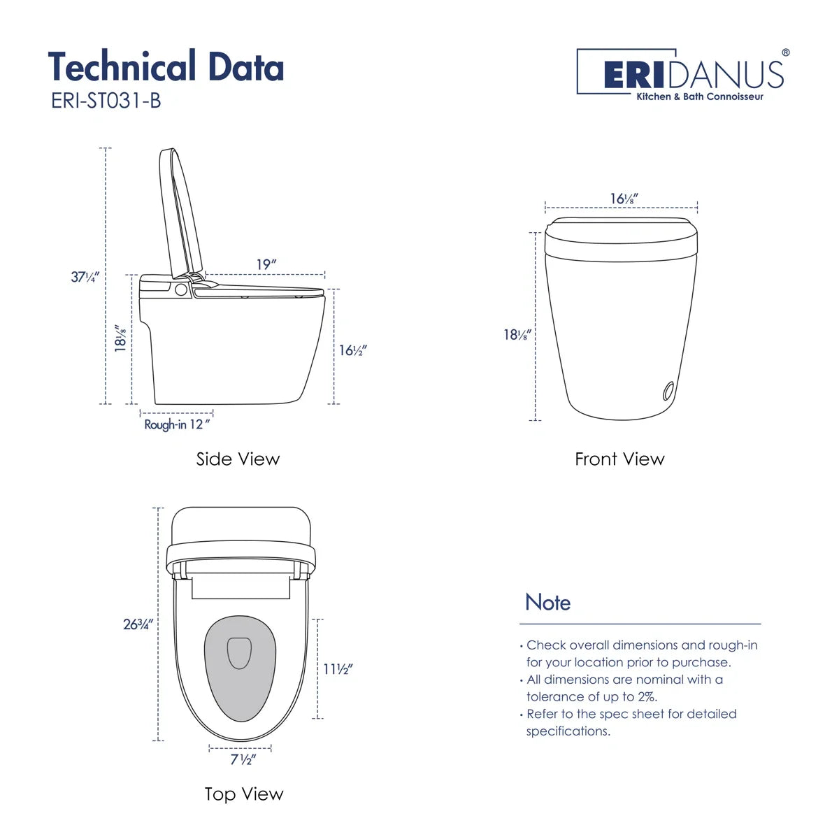 Piedmont Elongated Smart Toilet – Heated Seat, Touchless Flush & Optional Bidet