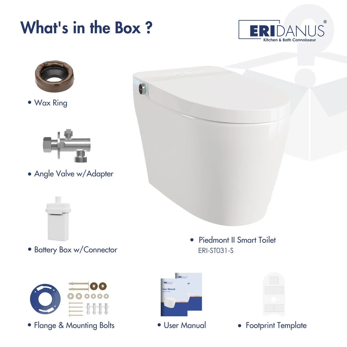 Piedmont Elongated Smart Toilet – Heated Seat, Touchless Flush & Optional Bidet