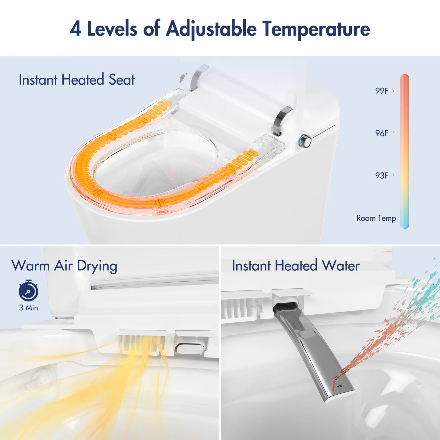 Achernar Elongated Smart Toilet with Auto-Open Lid, Heated Bidet & Touchless Flush