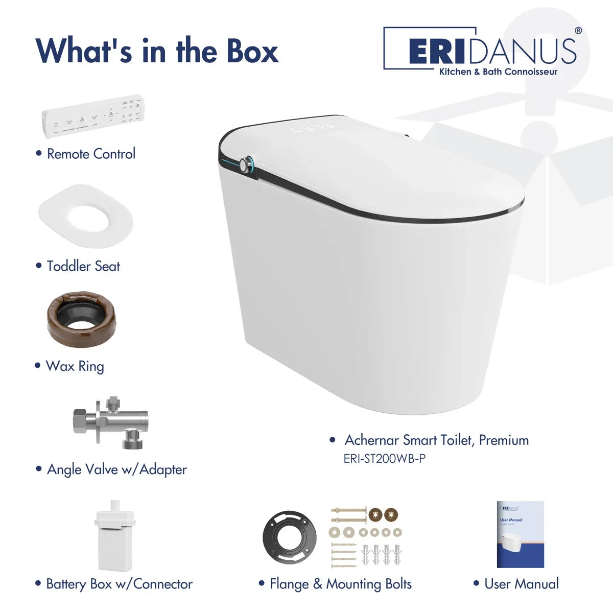 Achernar Elongated Smart Toilet with Auto-Open Lid, Heated Bidet & Touchless Flush
