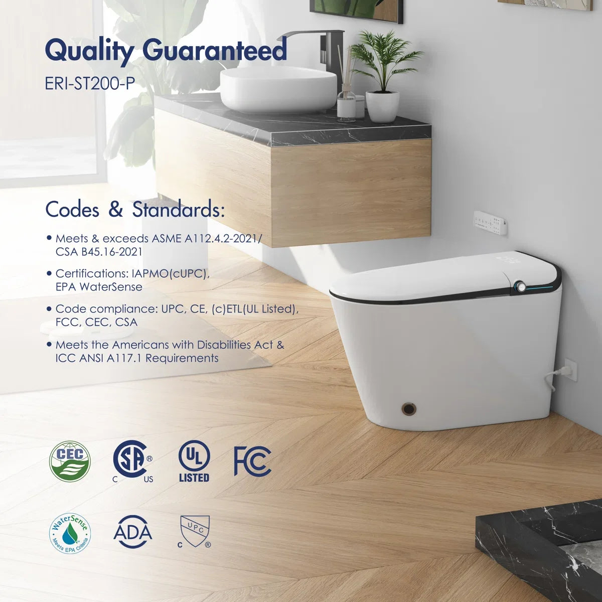 Achernar Elongated Smart Toilet with Auto-Open Lid, Heated Bidet & Touchless Flush