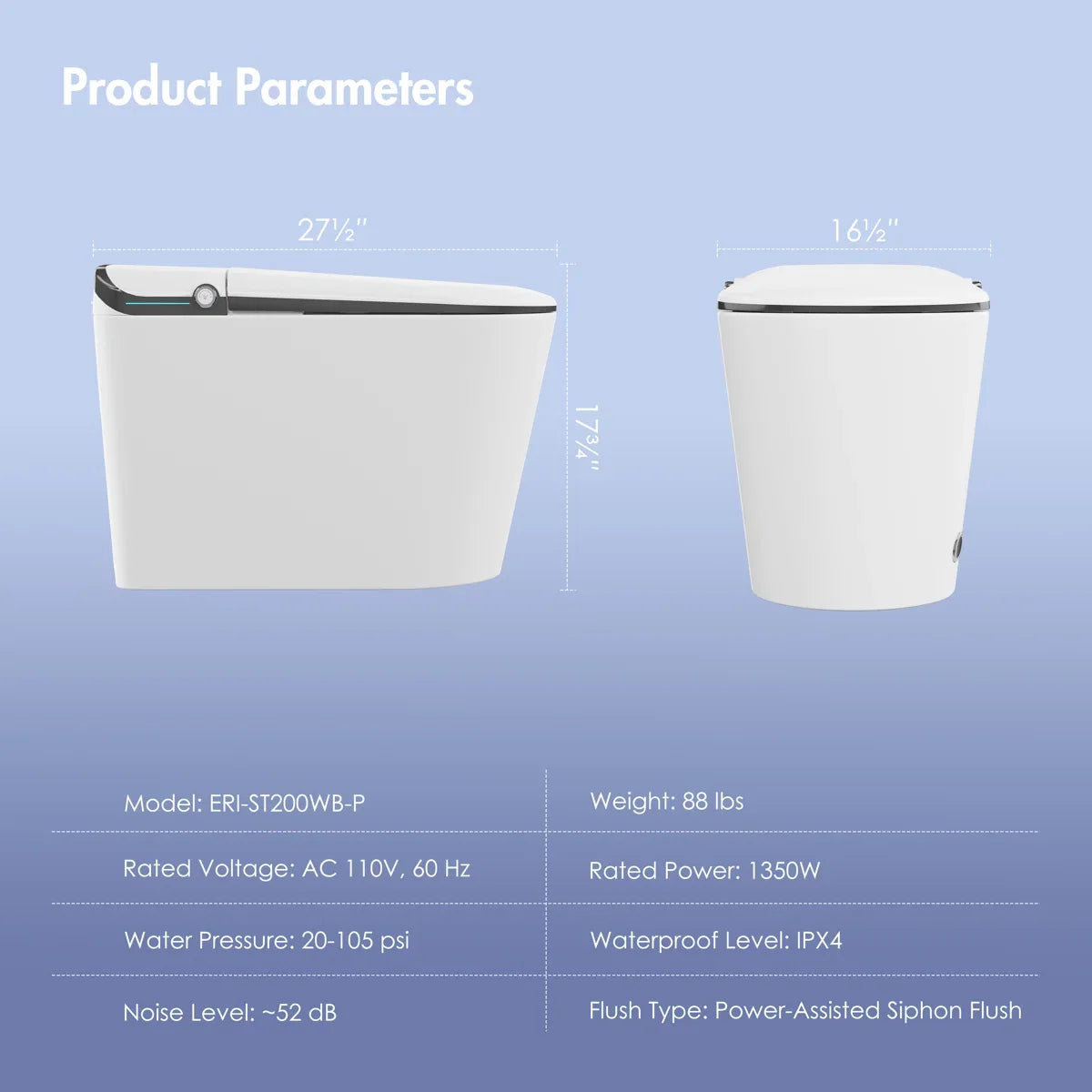 Achernar Elongated Smart Toilet with Auto-Open Lid, Heated Bidet & Touchless Flush
