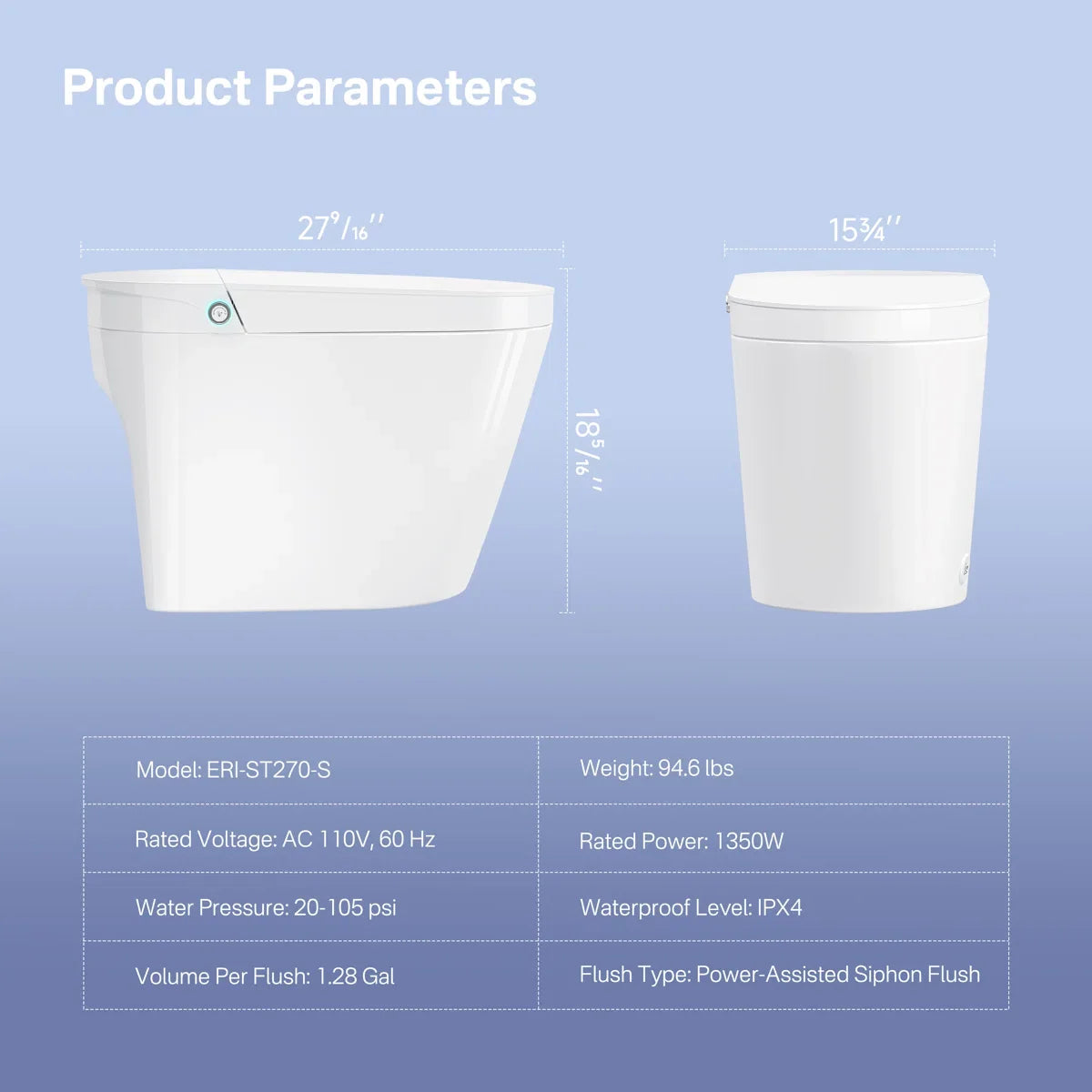Mason Elongated Smart Toilet with Bidet, Heated Seat & Touchless Flush