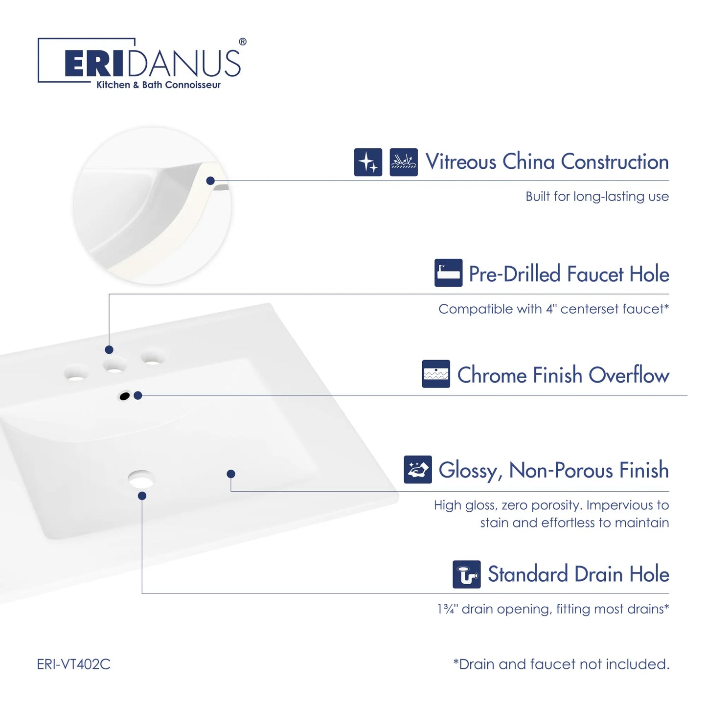 24" x 18" Dayton Vitreous China Vanity Top Sink | White ( Sink Only )