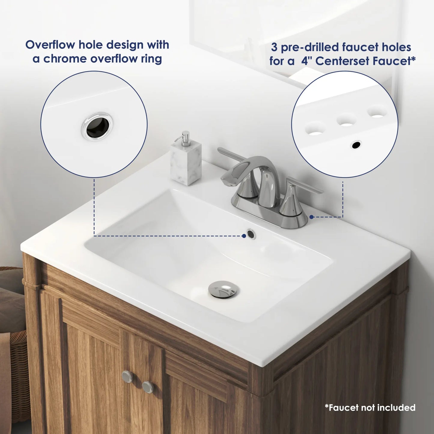 24" x 18" Dayton Vitreous China Vanity Top Sink | White ( Sink Only )